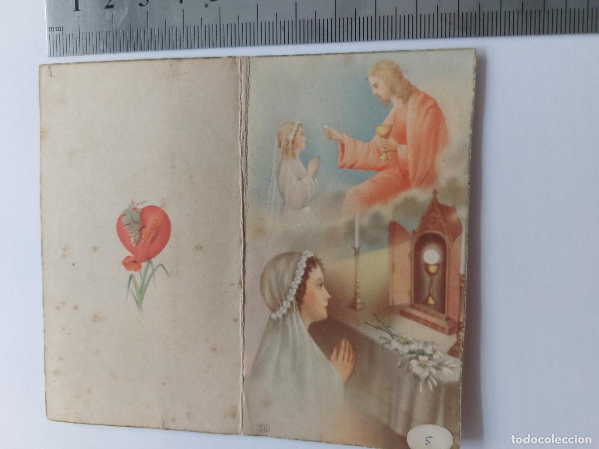 Postales: Estampa religiosa de Primera Comuni&oacute;n con imagen de Jes&uacute;s y la Eucarist&iacute;a
