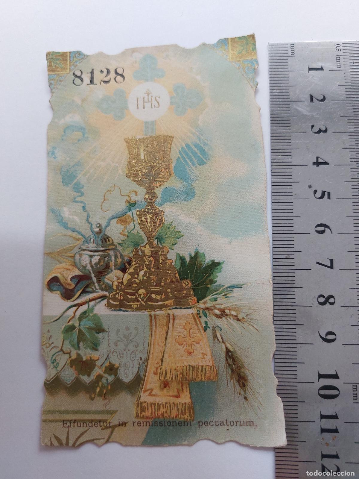 Postales: Estampa con ilustraci&oacute;n religiosa de c&aacute;liz y eucarist&iacute;a