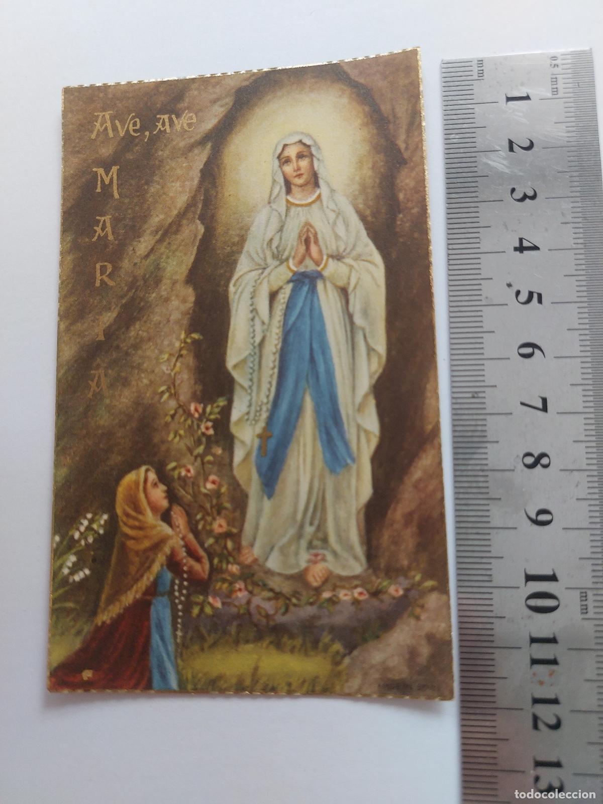 Postales: Estampa religiosa de la Virgen de Lourdes y Bernadette