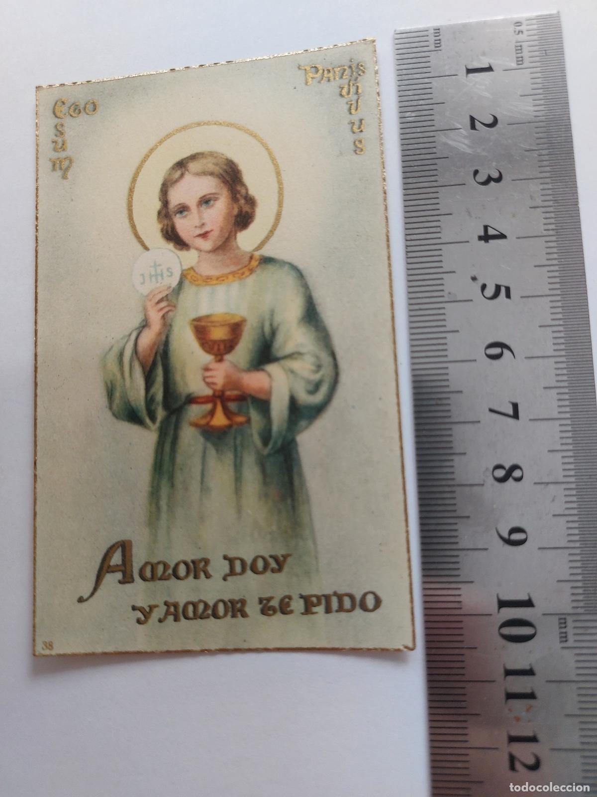 Postales: Estampa religiosa de Jes&uacute;s Ni&ntilde;o con c&aacute;liz y hostia