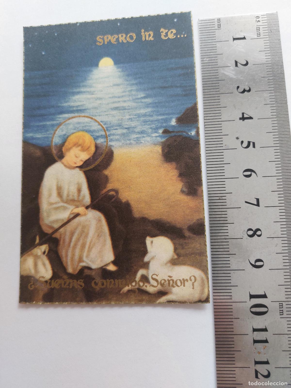 Postales: Estampa religiosa con imagen de Jes&uacute;s y cordero bajo la luna