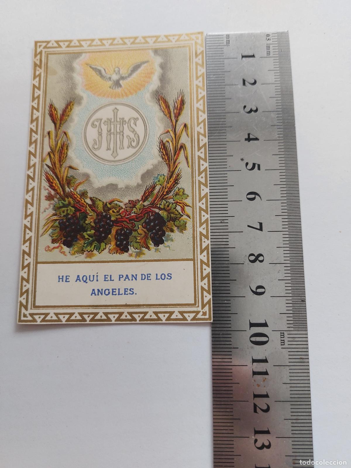 Postales: Estampa con ilustraci&oacute;n religiosa de la Eucarist&iacute;a y texto devocional