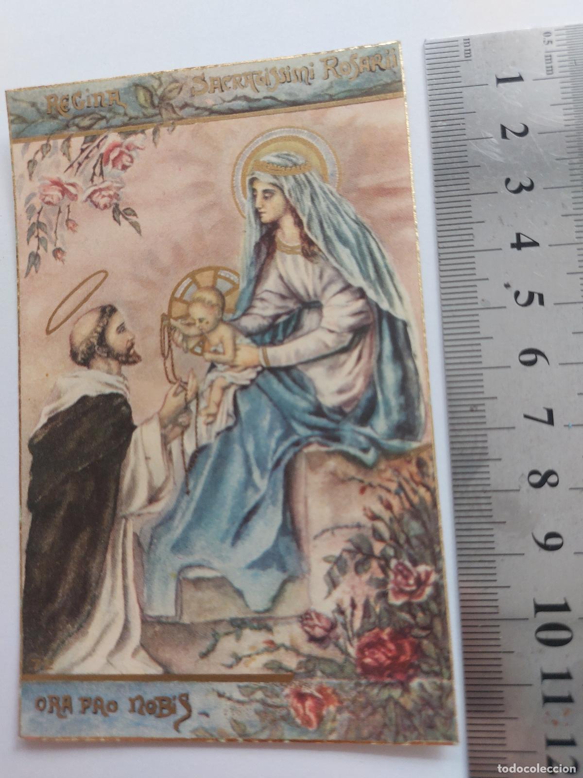 Postais: Estampa de la Virgen del Rosario entregando el rosario a Santo Domingo