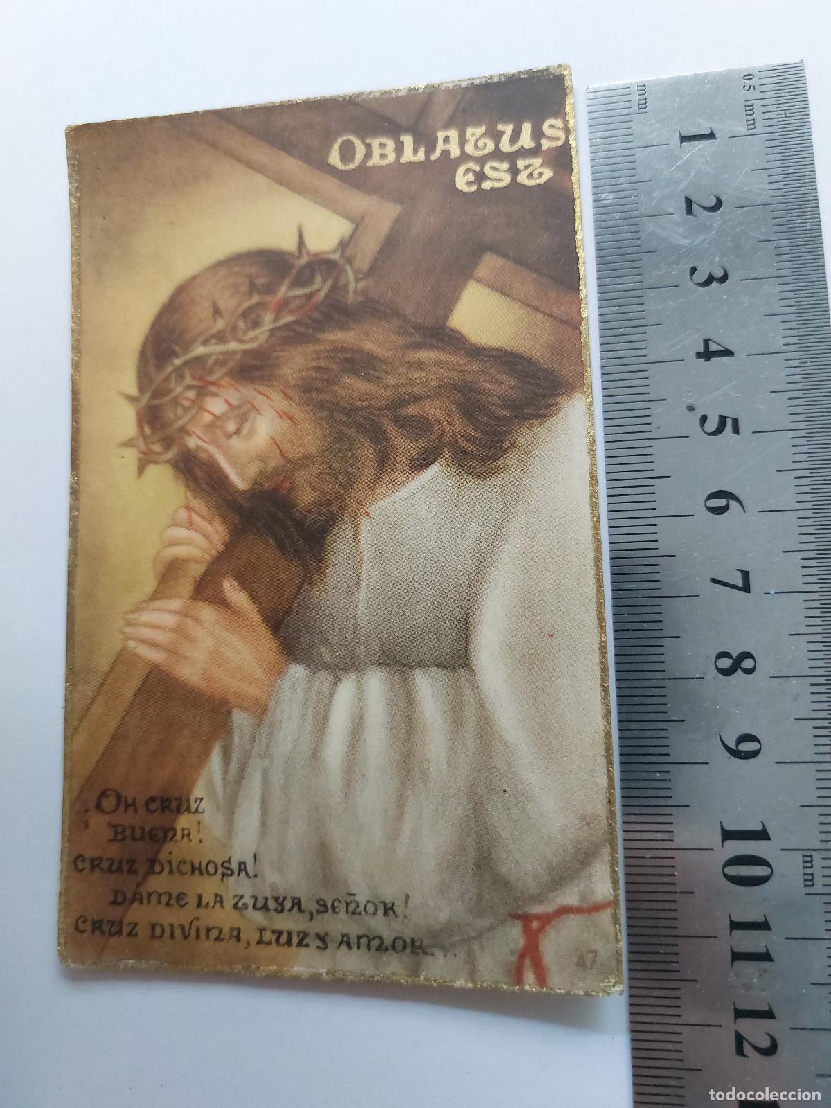 Postales: Estampa de Jes&uacute;s cargando la cruz con oraci&oacute;n devocional