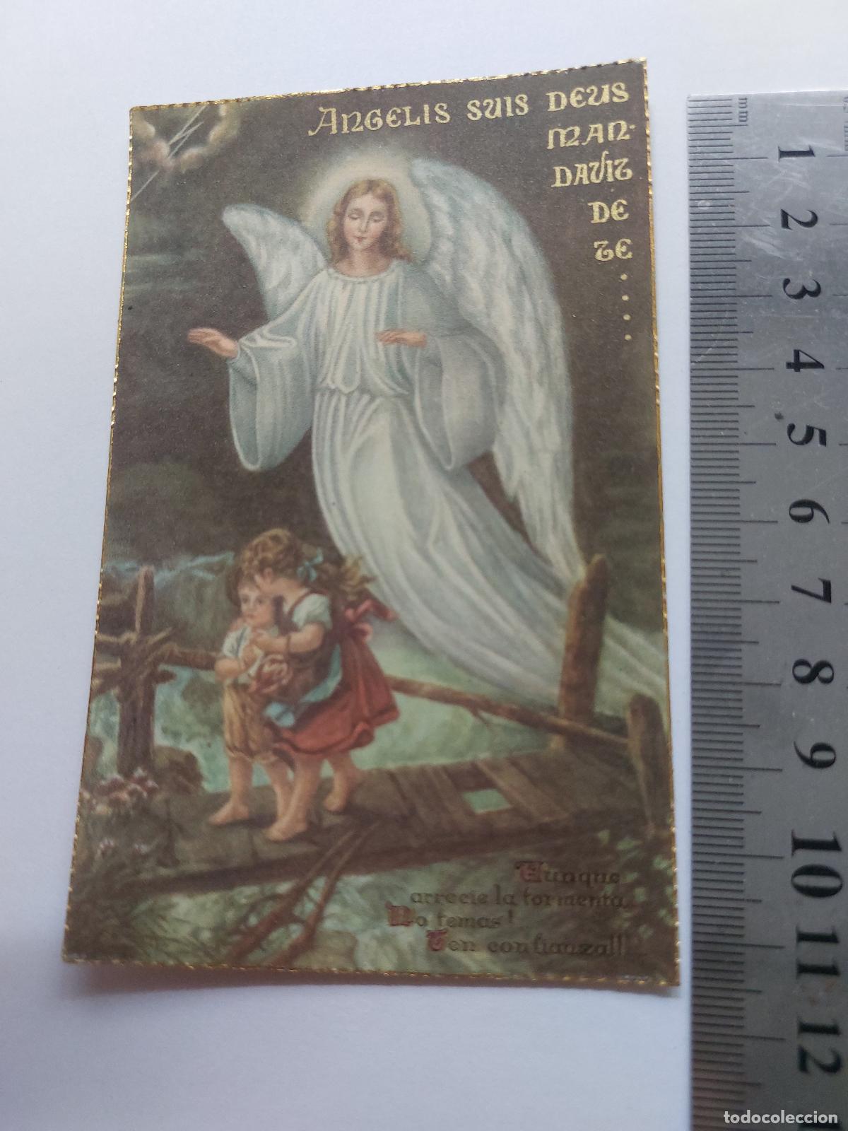 Postales: Estampa con ilustraci&oacute;n de &aacute;ngel de la guarda y ni&ntilde;os