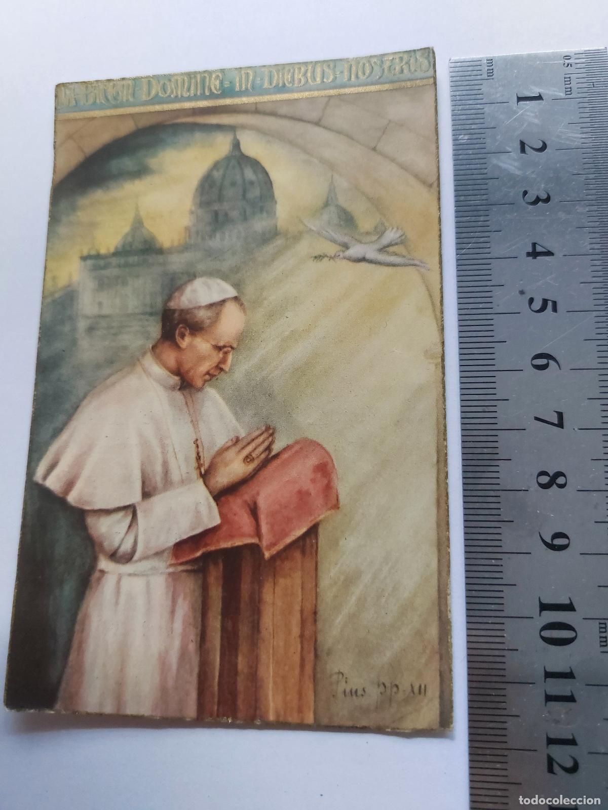 Postales: Estampa con ilustraci&oacute;n religiosa del Papa P&iacute;o XII