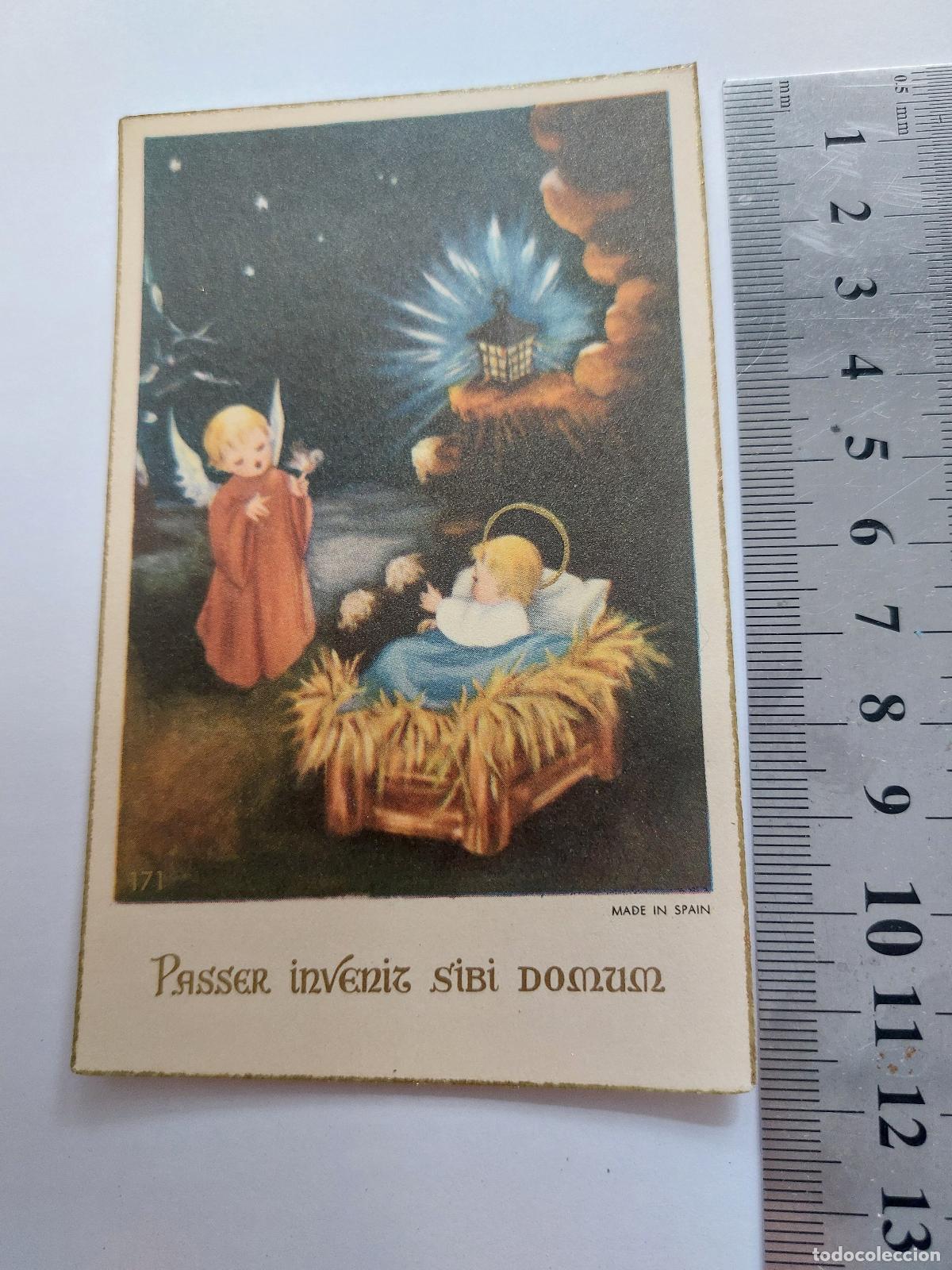 Postales: Estampa de Navidad con representaci&oacute;n de nacimiento y &aacute;ngeles
