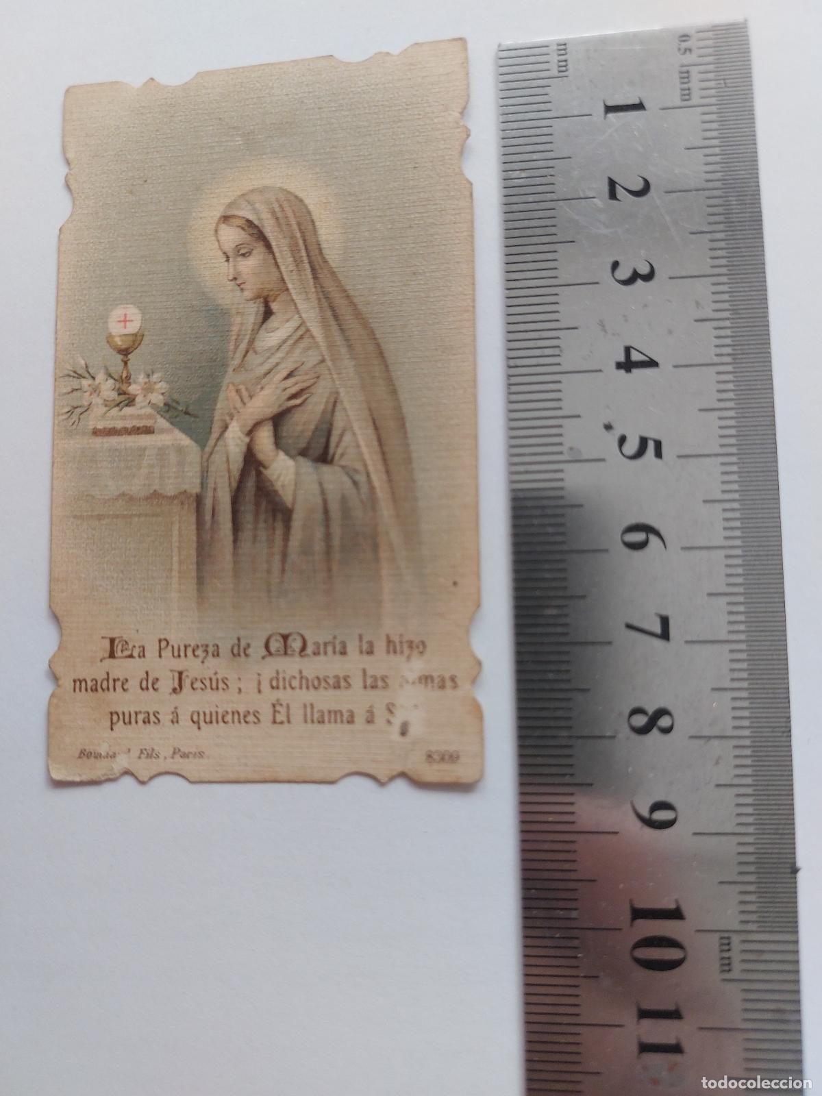 Postales: Estampa religiosa con imagen de la Virgen Mar&iacute;a, impresa en Par&iacute;s