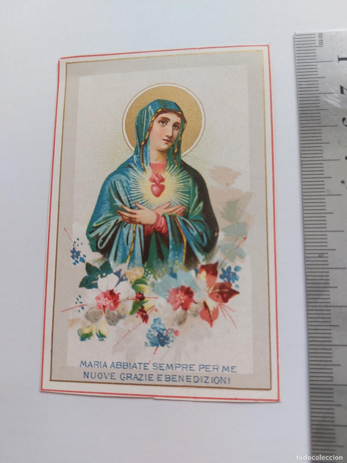Postales: Estampa religiosa de la Virgen Mar&iacute;a con flores