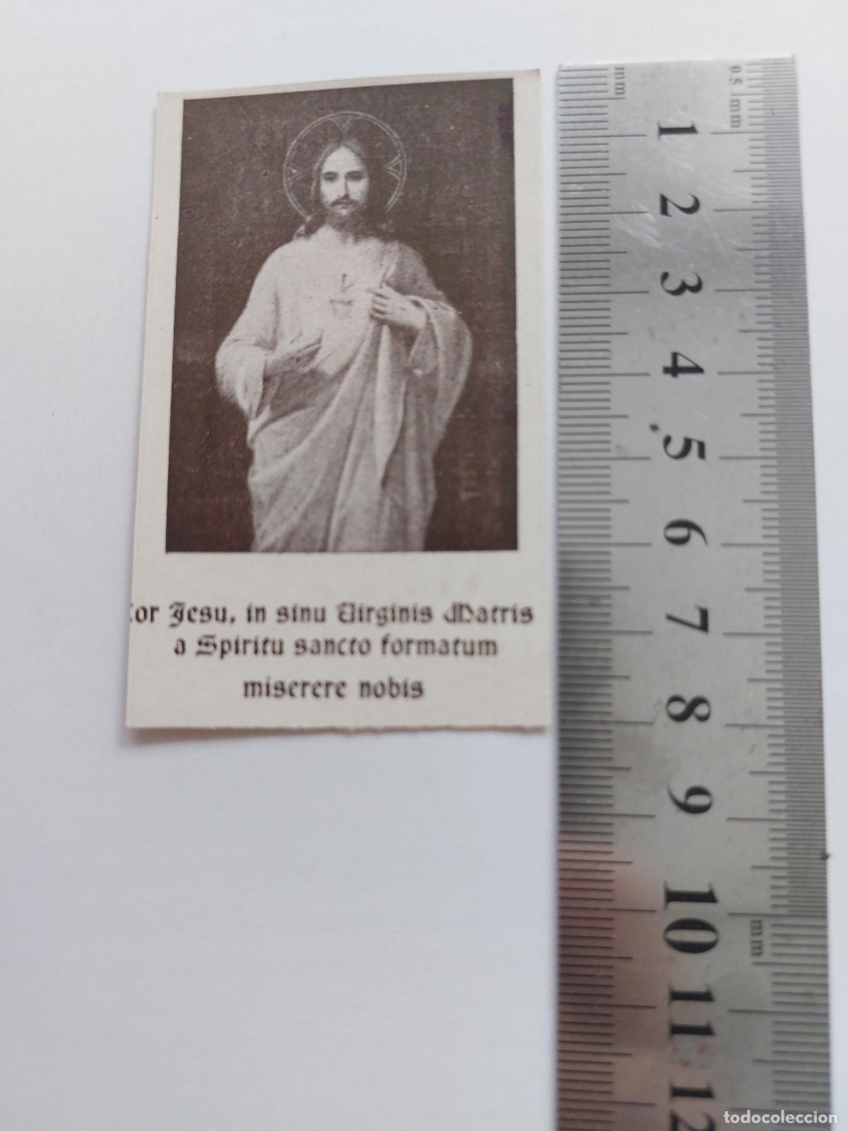Postales: Estampa religiosa del Sagrado Coraz&oacute;n con oraci&oacute;n de comuni&oacute;n en catal&aacute;n