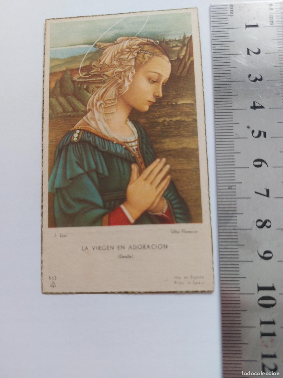 Postales: Estampa de Primera Comuni&oacute;n con la Virgen en Adoraci&oacute;n de F. Lippi