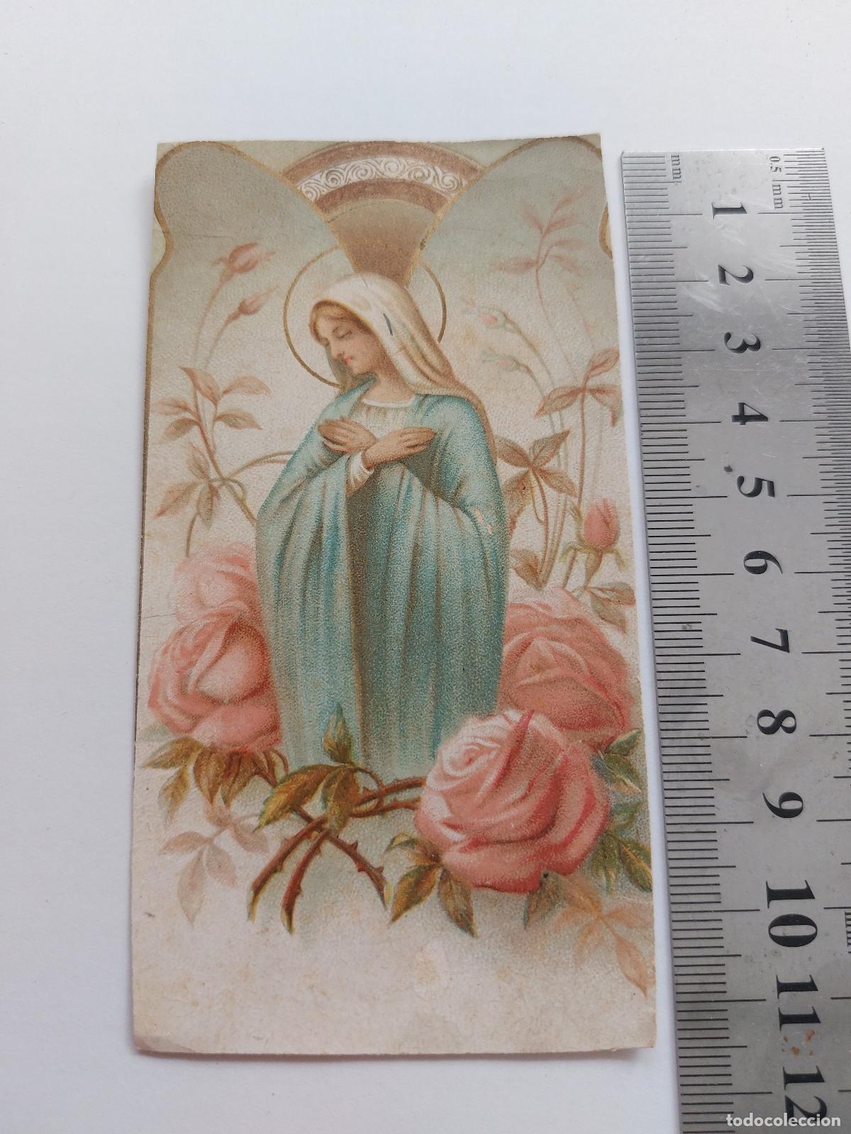 Postales: Estampa religiosa de la Virgen Mar&iacute;a rodeada de rosas