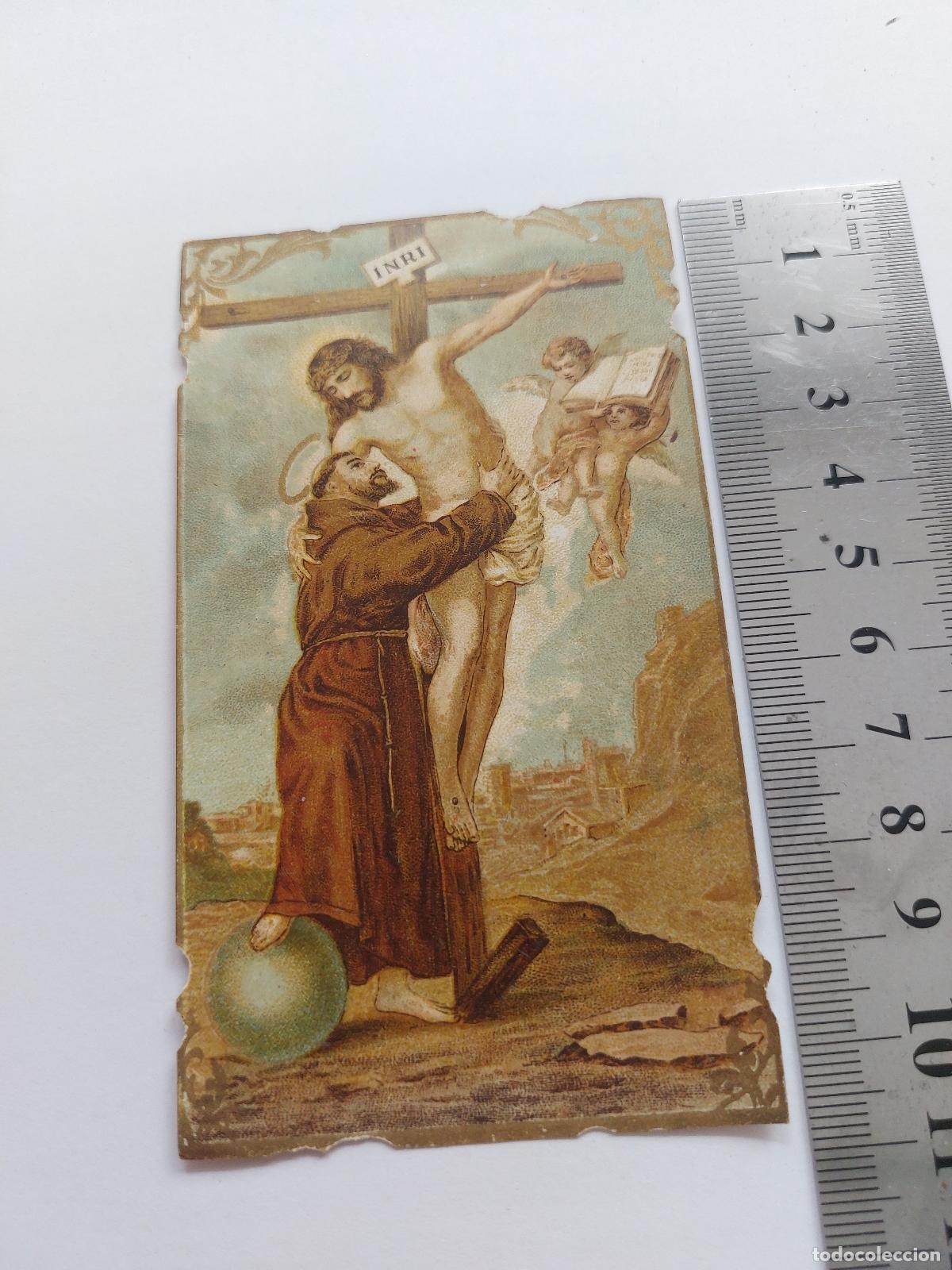 Postcards: Estampa con imagen de San Francisco abrazando a Cristo en la cruz