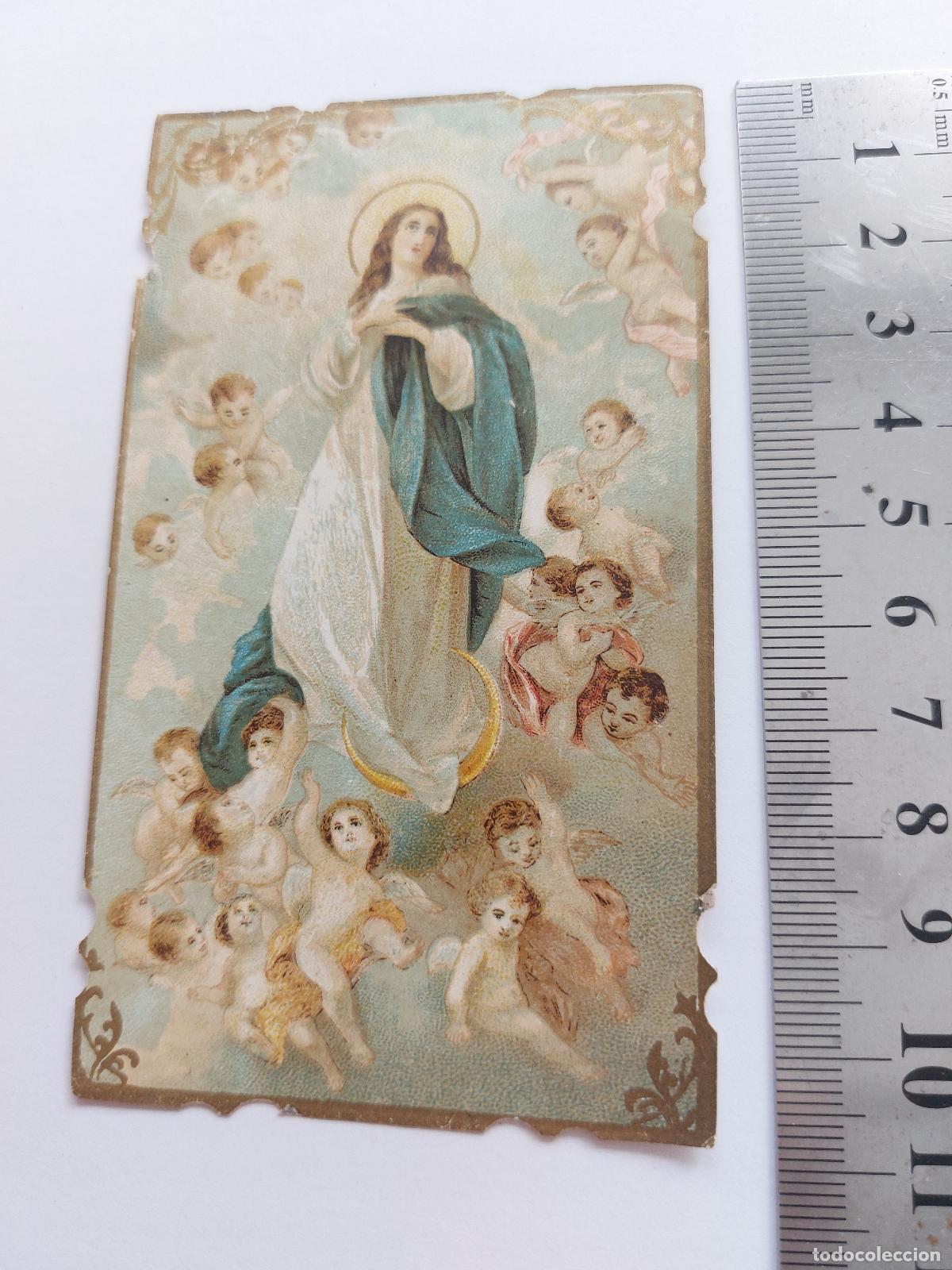 Postcards: Estampa religiosa con imagen de la Virgen Mar&iacute;a y &aacute;ngeles