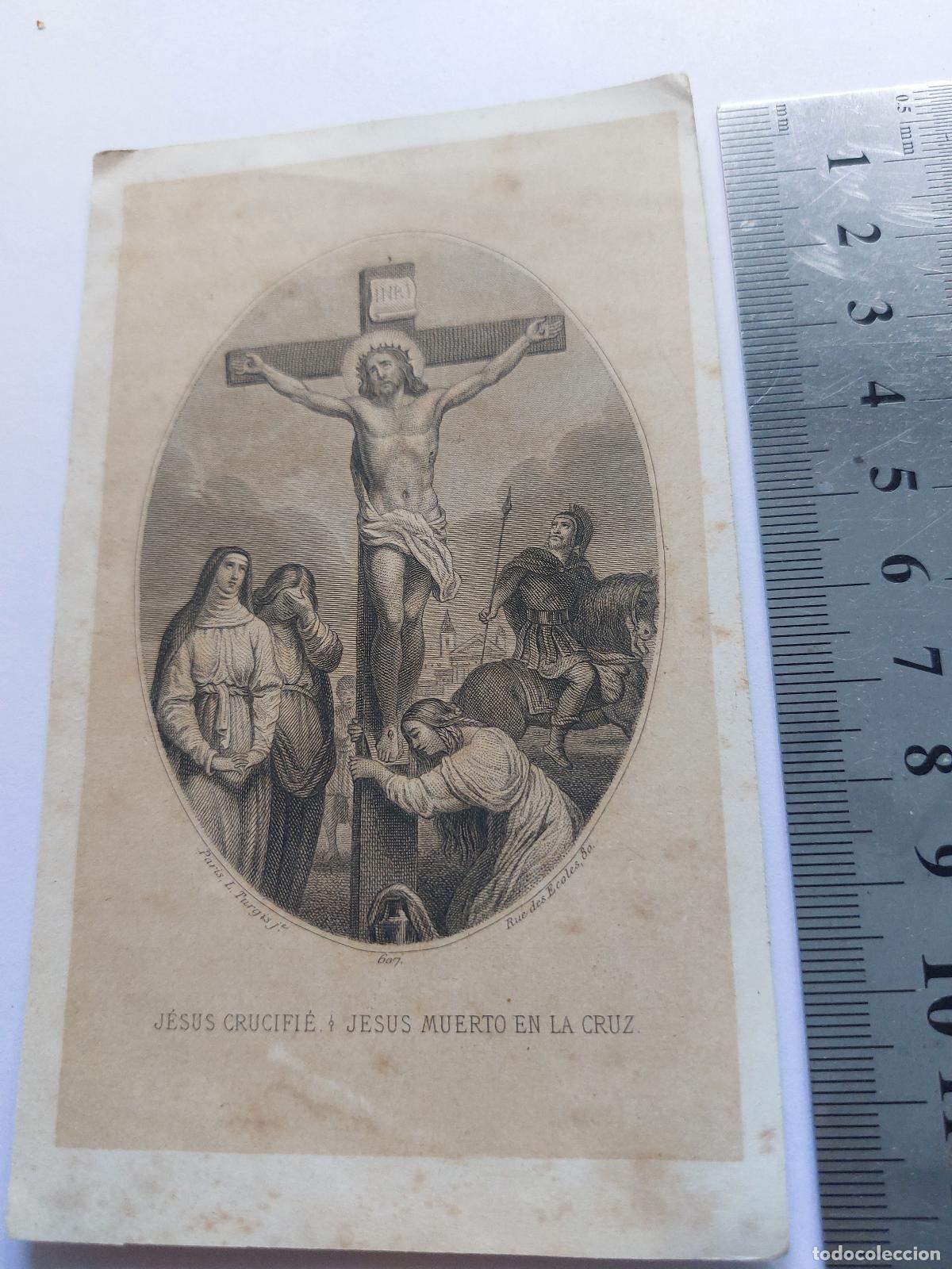 Postcards: Estampa religiosa de Jes&uacute;s crucificado, grabado antiguo