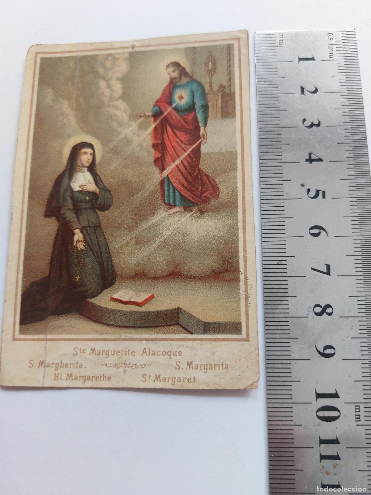Postales: Estampa religiosa de Santa Margarita Mar&iacute;a Alacoque y el Sagrado Coraz&oacute;n