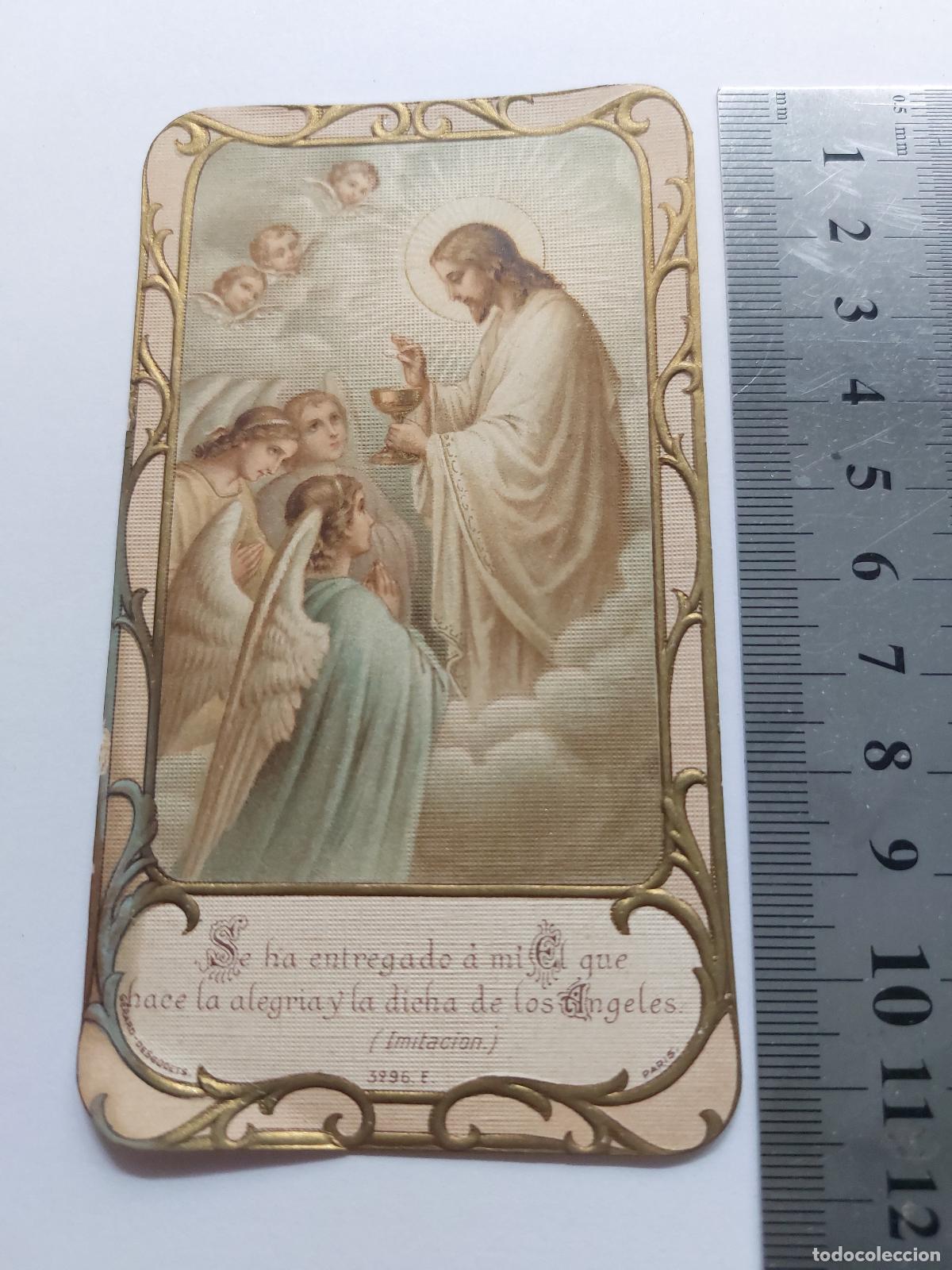Postales: Estampa religiosa de Jesucristo y &aacute;ngeles con cita de imitaci&oacute;n