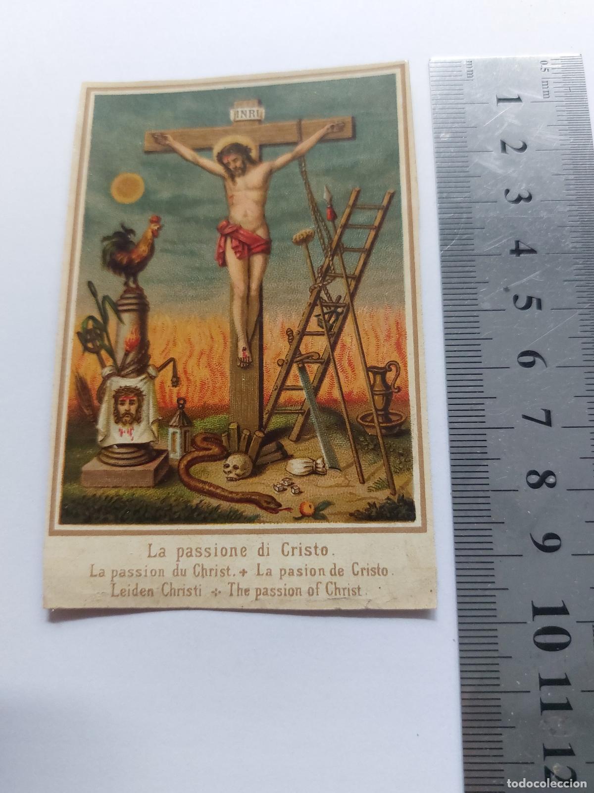 Postales: Estampa de la Pasi&oacute;n de Cristo con simbolog&iacute;a religiosa