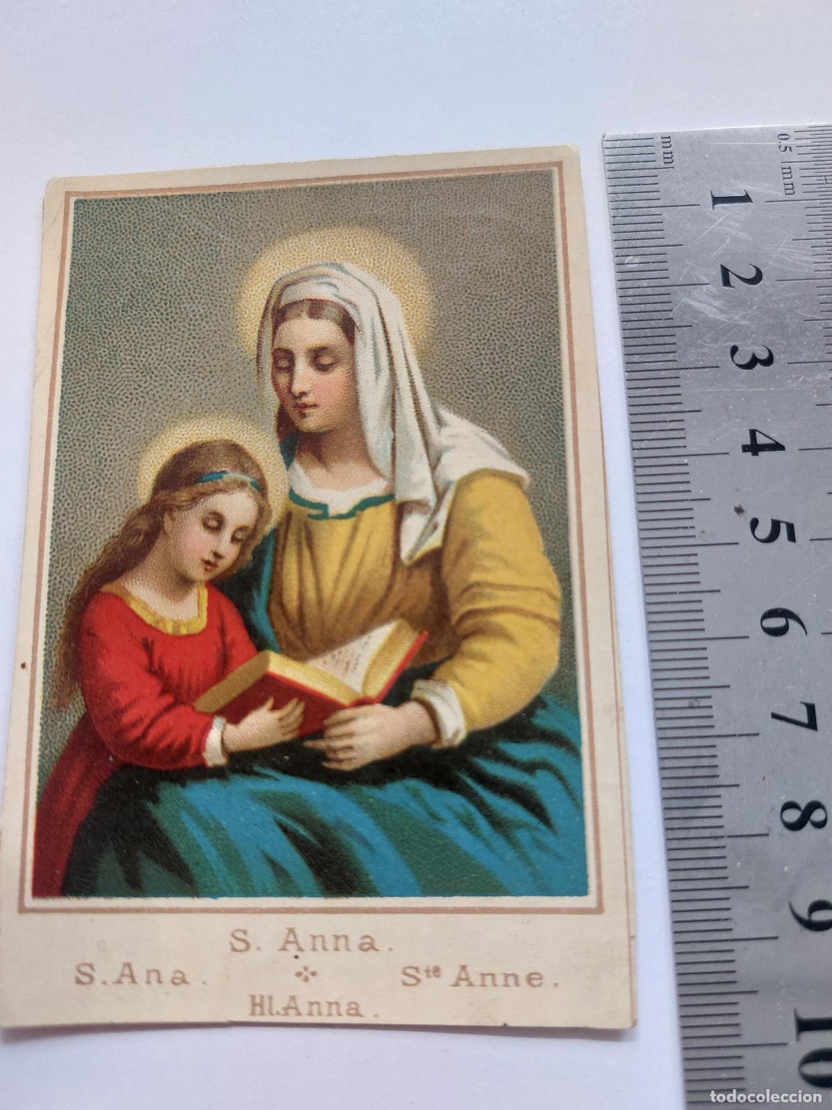 Postales: Estampa religiosa de Santa Ana ense&ntilde;ando a leer a la Virgen Mar&iacute;a