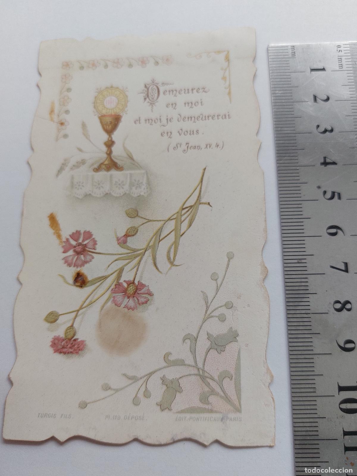 Postales: Estampa religiosa con ilustraci&oacute;n de c&aacute;liz y flores de Turgis Fils