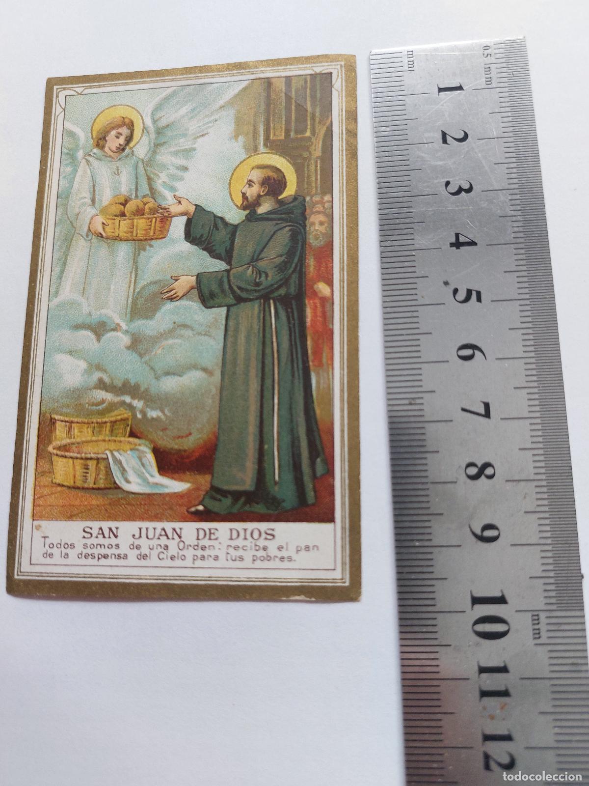 Postales: Estampa religiosa de San Juan de Dios con &aacute;ngel