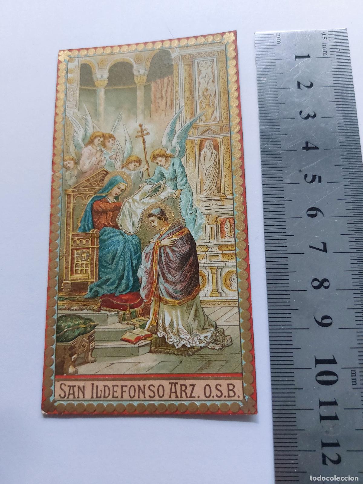 Postales: Estampa de San Ildefonso Arzobispo, estampa religiosa cl&aacute;sica