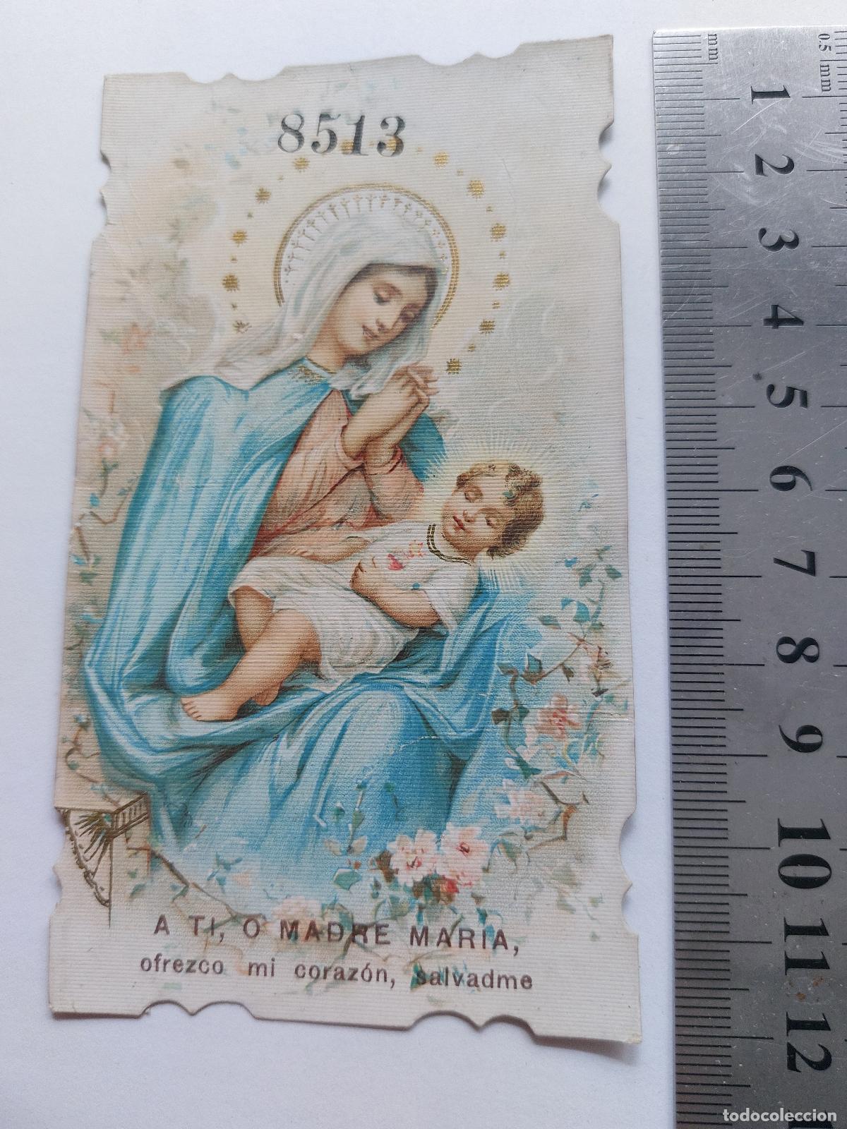 Postales: Estampa religiosa de la Virgen Mar&iacute;a con el Ni&ntilde;o Jes&uacute;s, dise&ntilde;o con bordes labrados