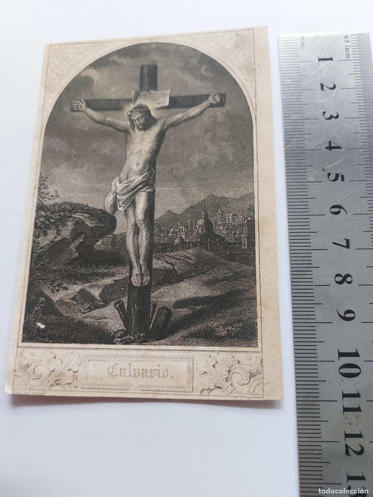 Postales: Estampa de arte religioso representando la crucifixi&oacute;n de Jesucristo