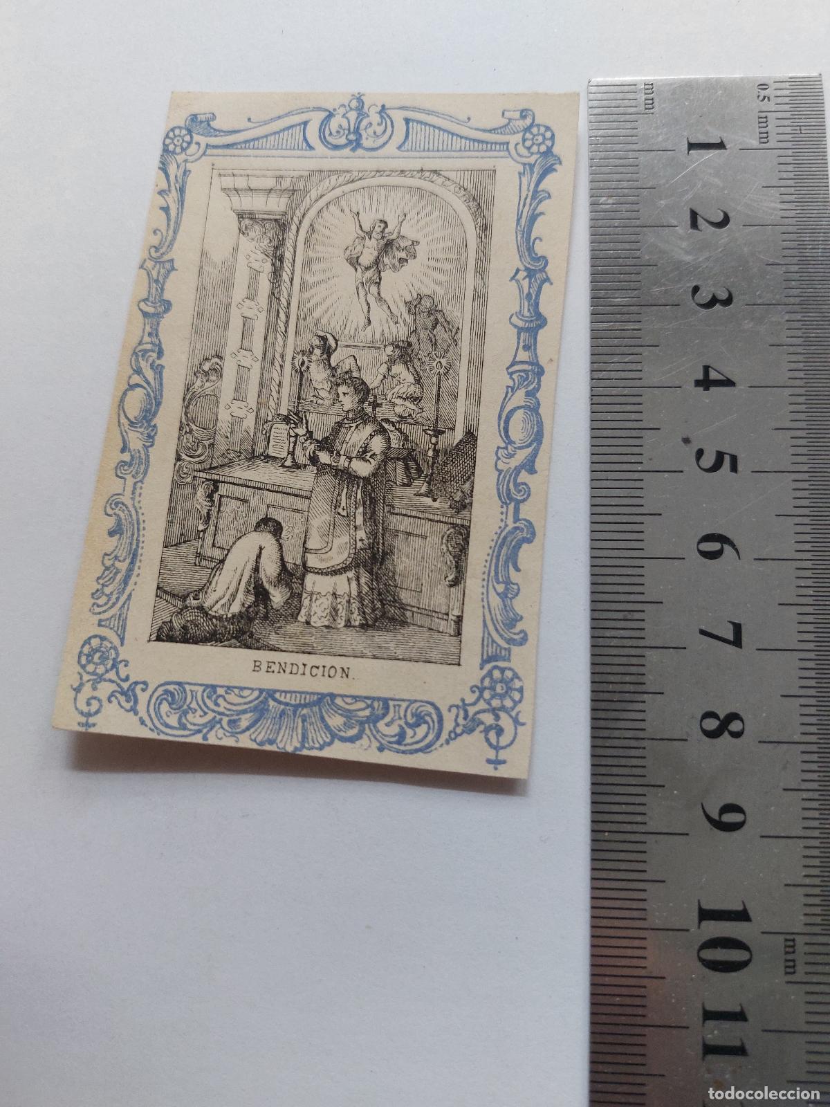 Postales: Estampa antigua de estampa religiosa con escena de bendici&oacute;n sacerdotal