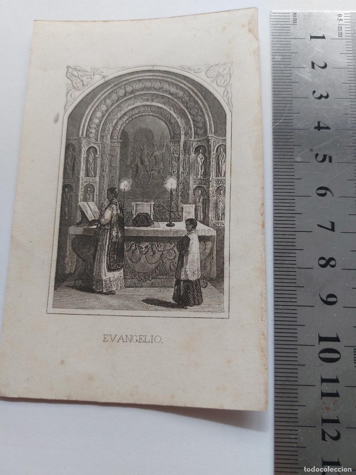 Postales: Estampa con ilustraci&oacute;n religiosa de la lectura del Evangelio