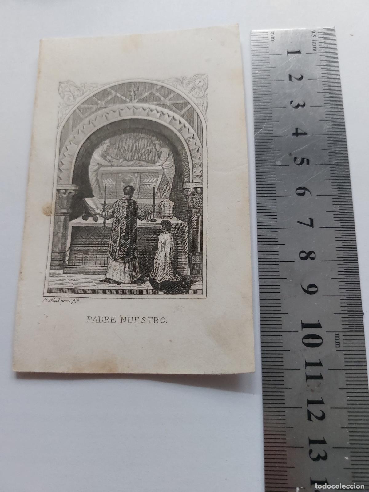 Postales: Estampa de oraci&oacute;n Padre Nuestro, grabado religioso