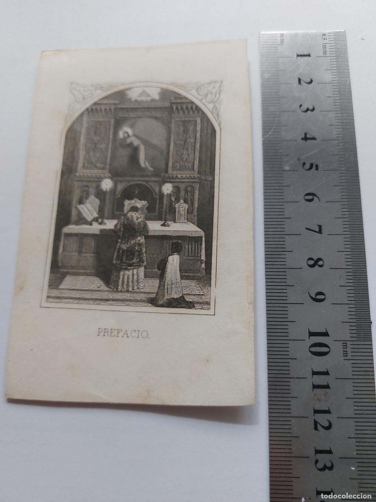 Postales: Estampa con ilustraci&oacute;n religiosa de una misa y el Prefacio