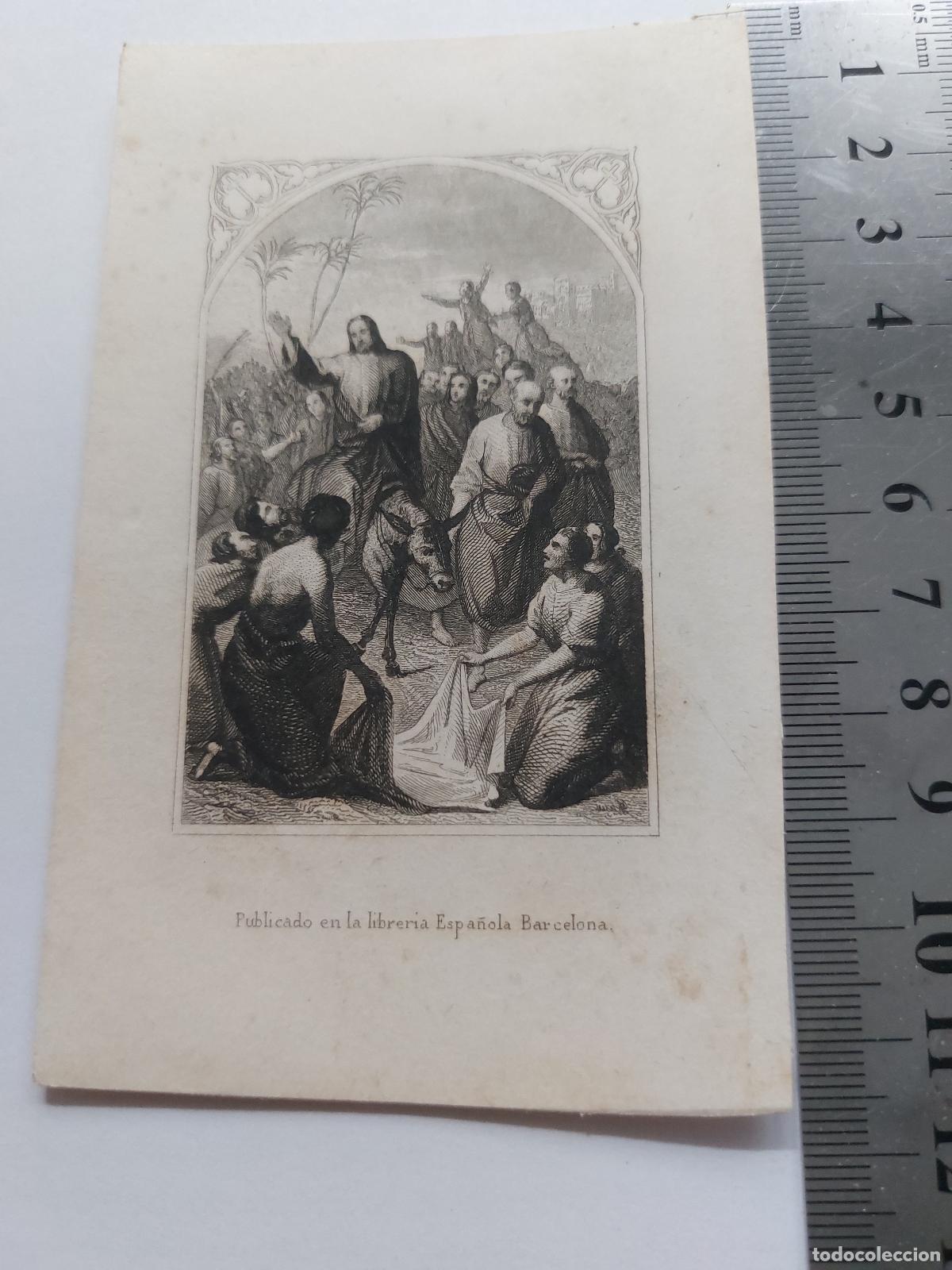 Postales: Estampa antigua de grabado religioso: Entrada en Jerusal&eacute;n en Barcelona