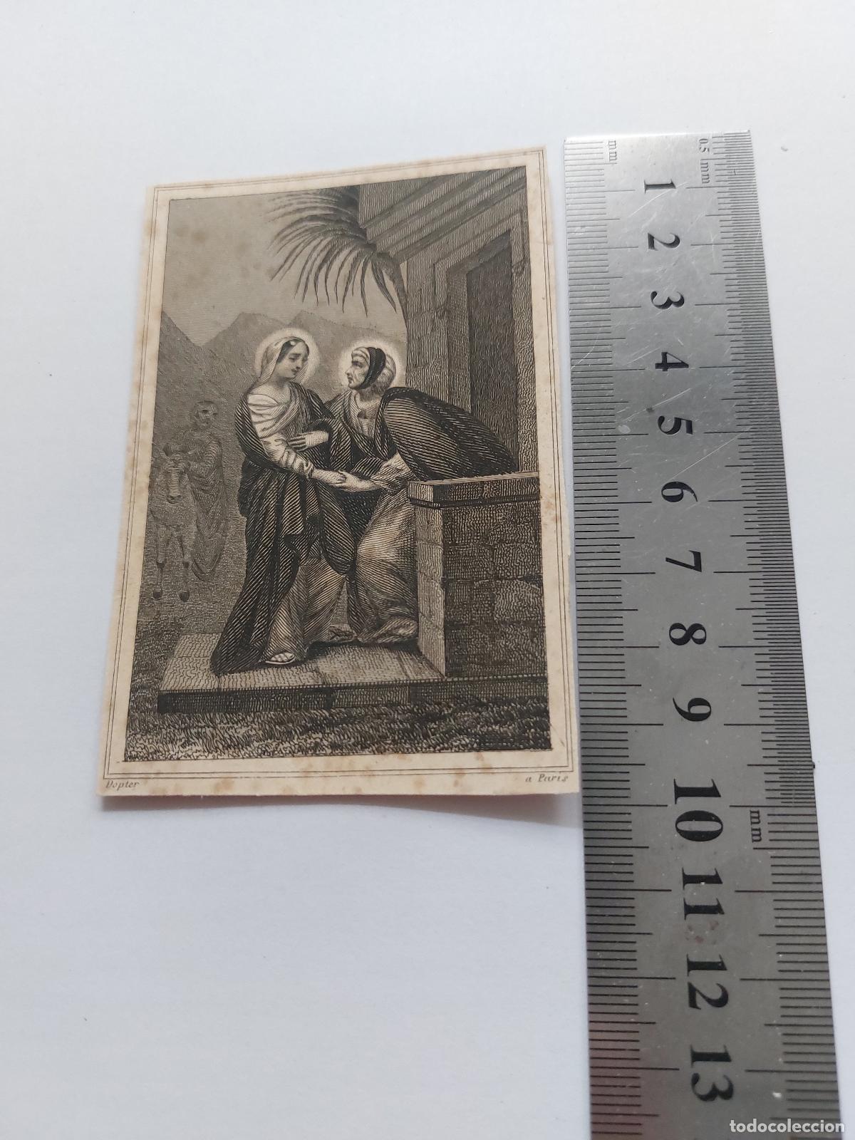 Postales: Estampa con grabado antiguo de la Visitaci&oacute;n de la Virgen Mar&iacute;a en Par&iacute;s