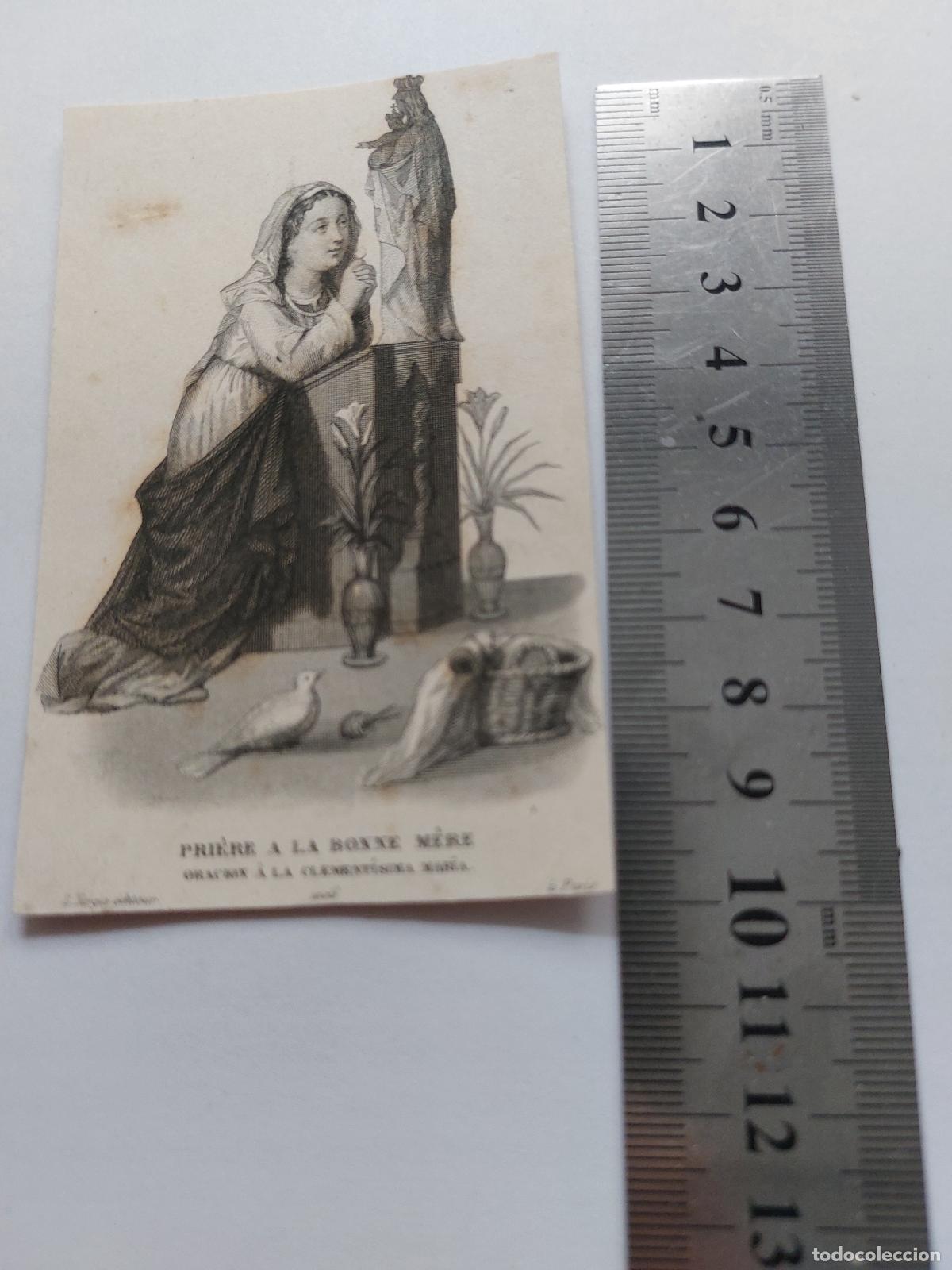 Postales: Estampa religiosa con oraci&oacute;n a la Virgen Mar&iacute;a editada en Par&iacute;s