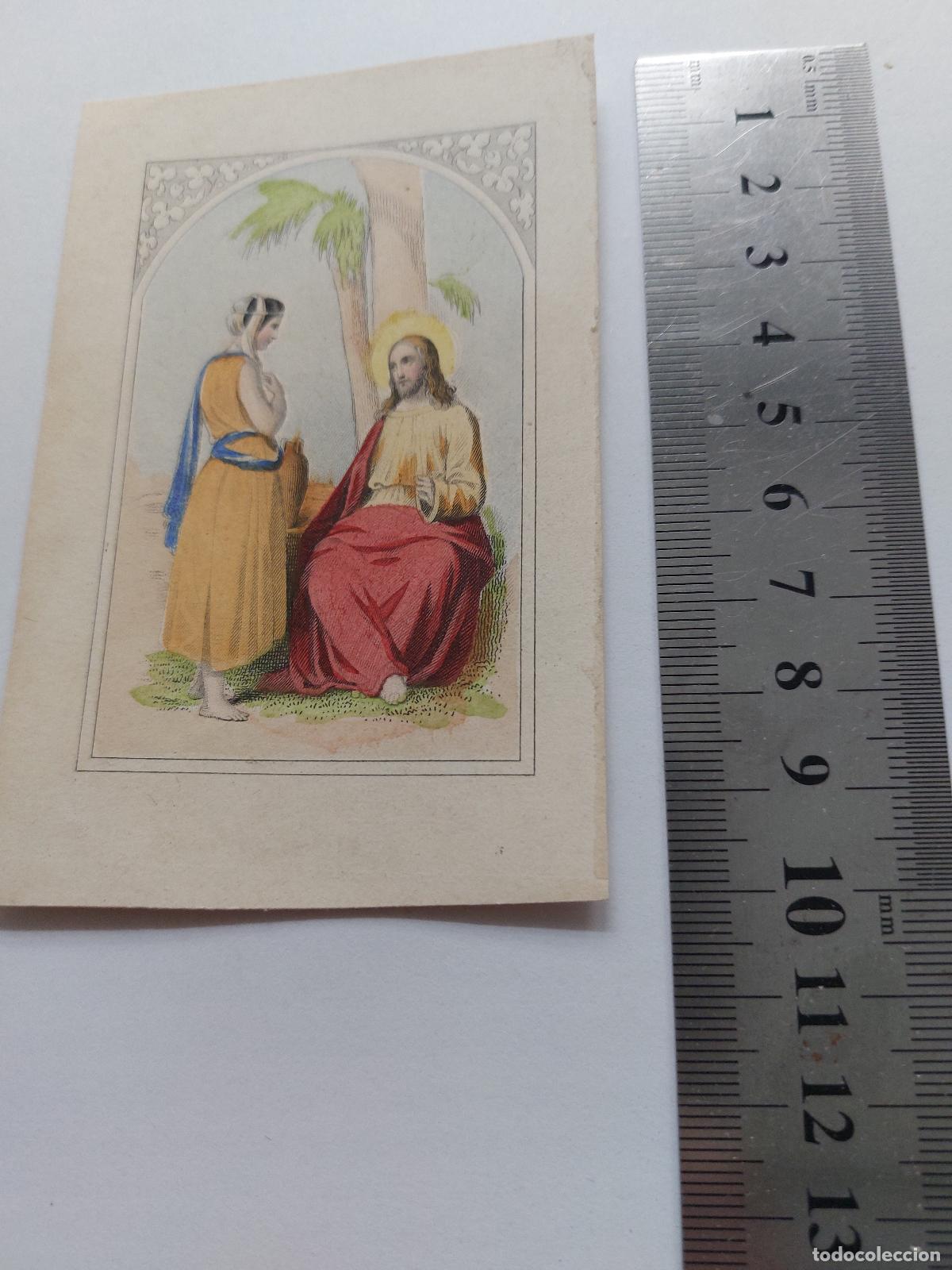 Postales: Estampa antigua de ilustraci&oacute;n religiosa de Jes&uacute;s y la mujer samaritana