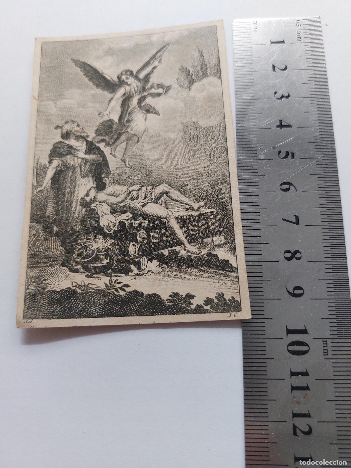 Postales: Estampa con grabado b&iacute;blico del sacrificio de Isaac
