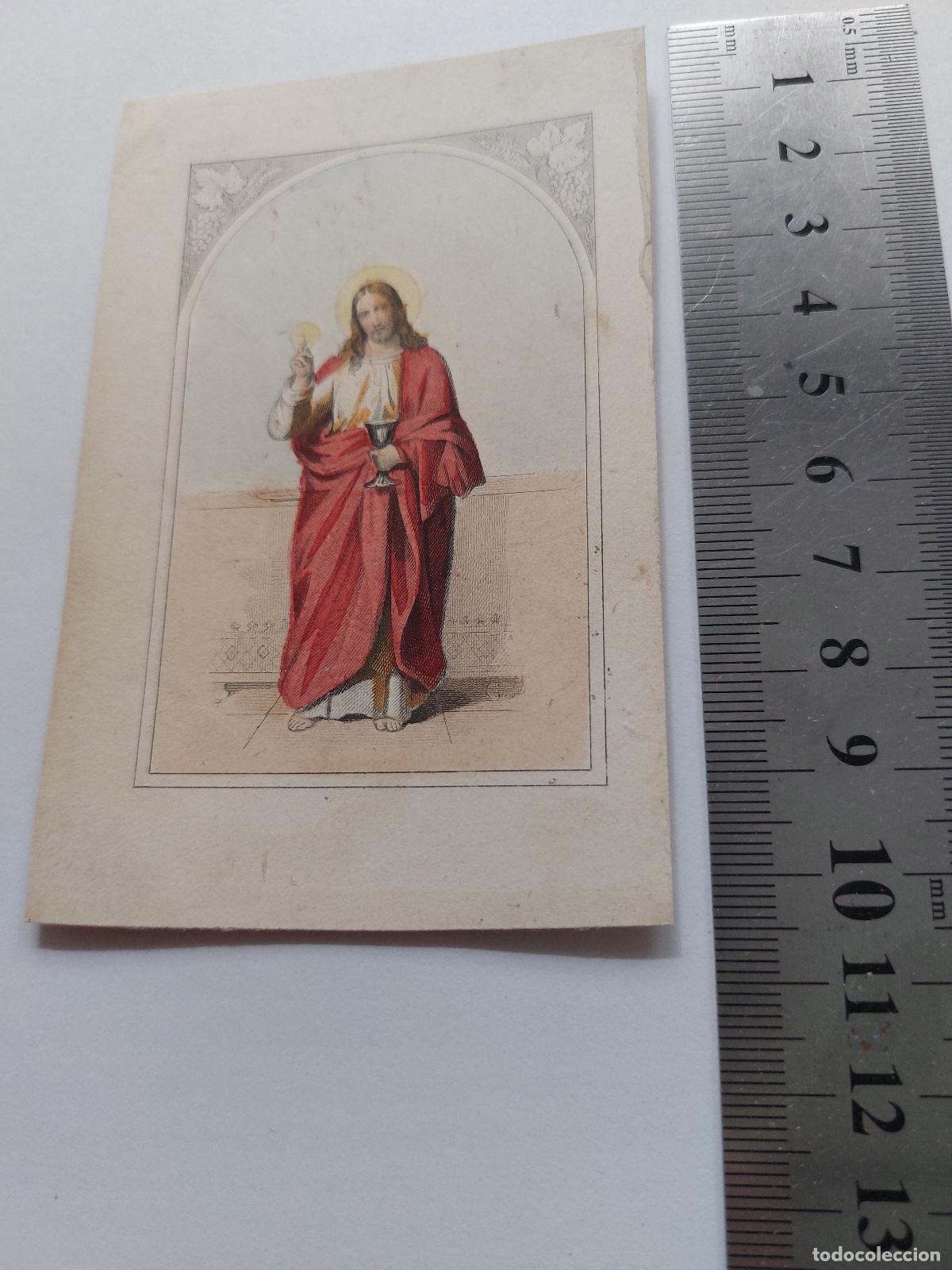 Postales: Estampa religiosa con imagen de Jesucristo sosteniendo un c&aacute;liz