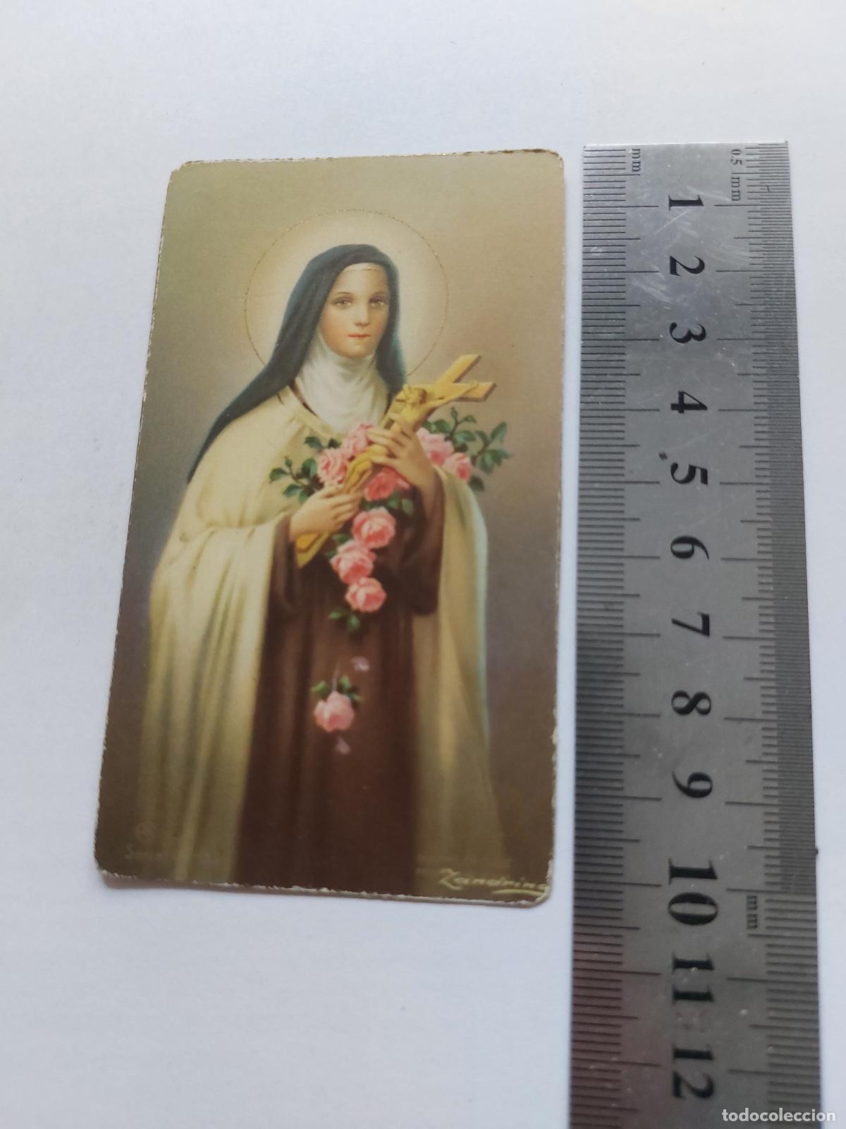 Postales: Estampa de Santa Teresa de Lisieux con rosas y crucifijo