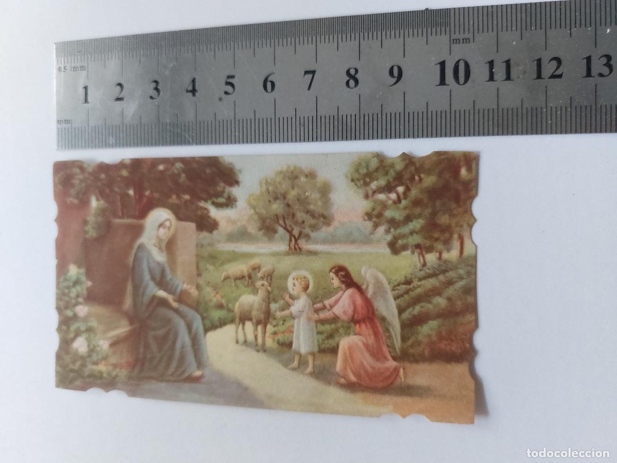 Postales: Estampa religiosa con la Virgen Mar&iacute;a, Jes&uacute;s y un &Aacute;ngel