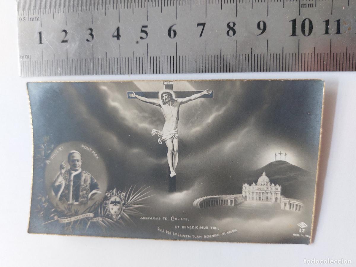 Postales: Estampa de Vaticano con el Papa P&iacute;o XI y la Crucifixi&oacute;n