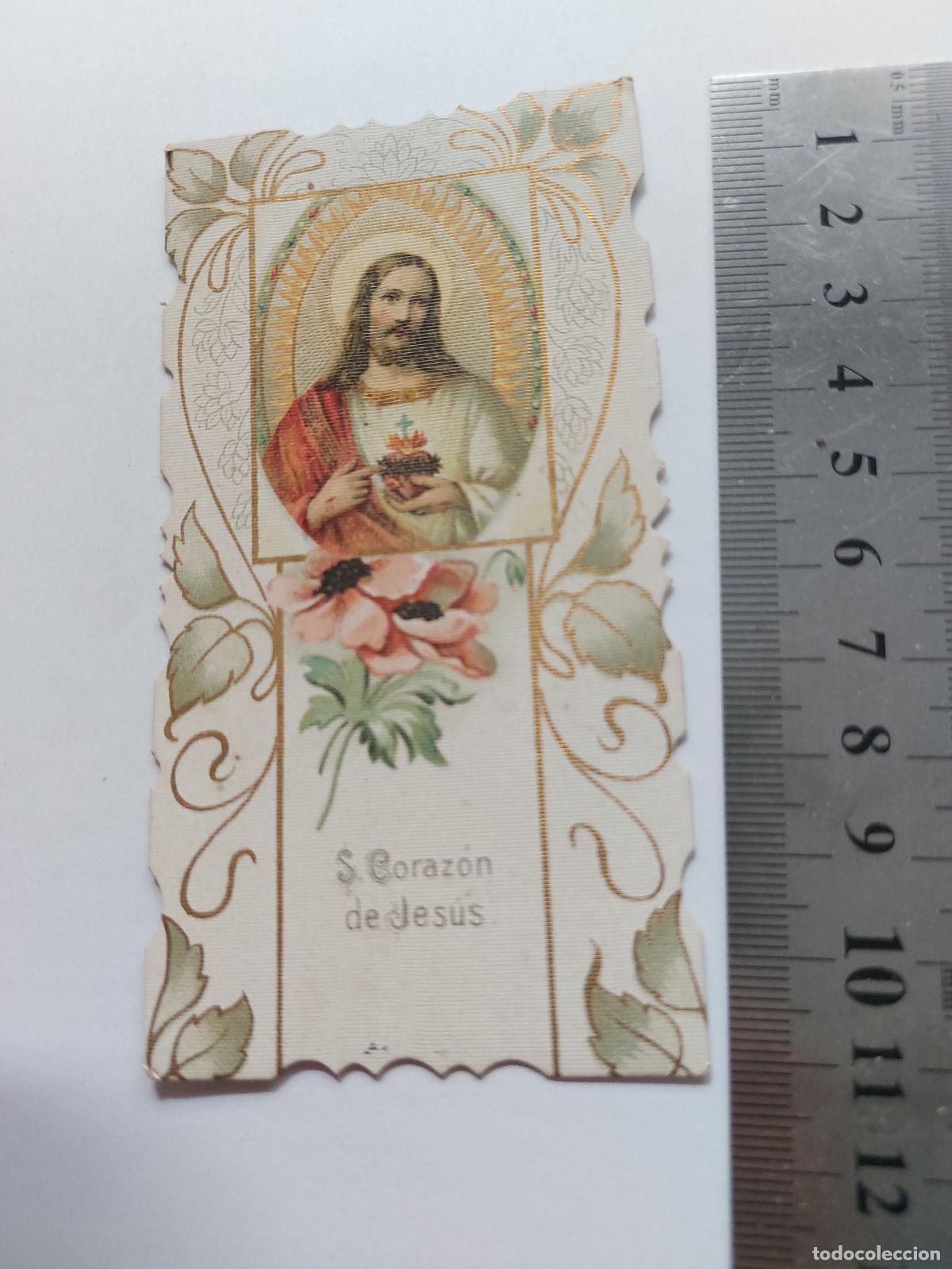 Cartoline: Estampa Sagrado Coraz&oacute;n de Jes&uacute;s, ilustraci&oacute;n religiosa con borde troquelado