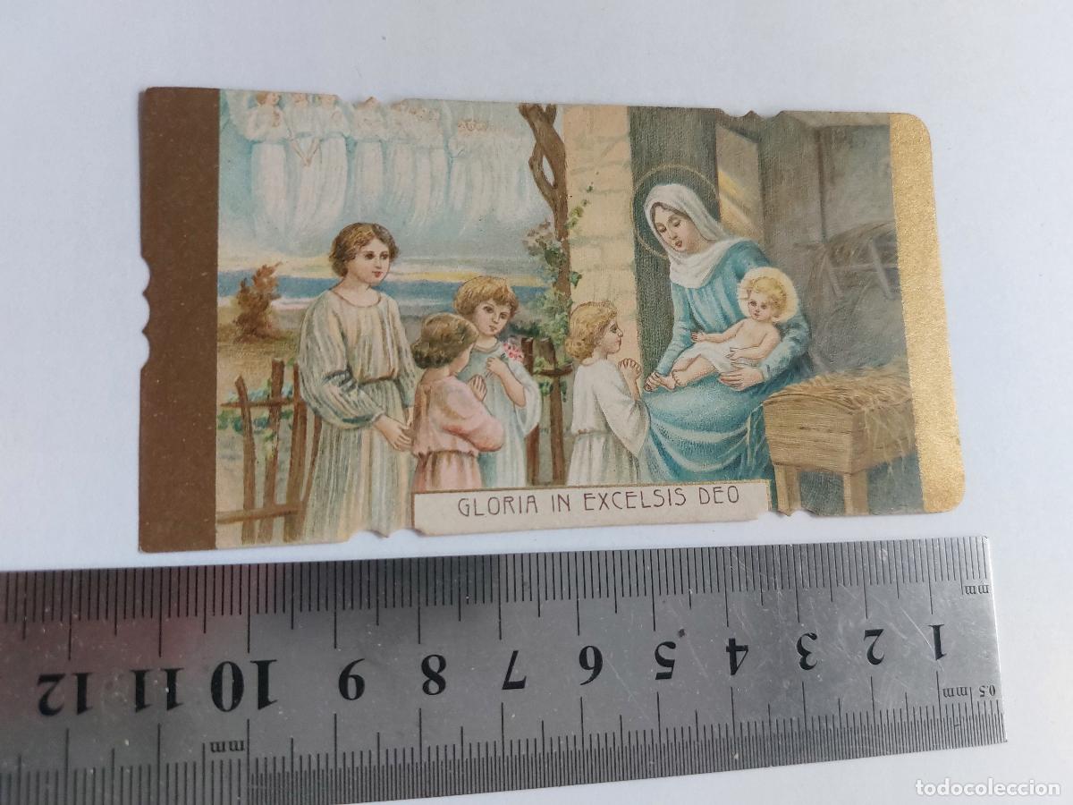 Cartoline: Estampa de arte religioso con escena de la Natividad y Gloria in Excelsis Deo