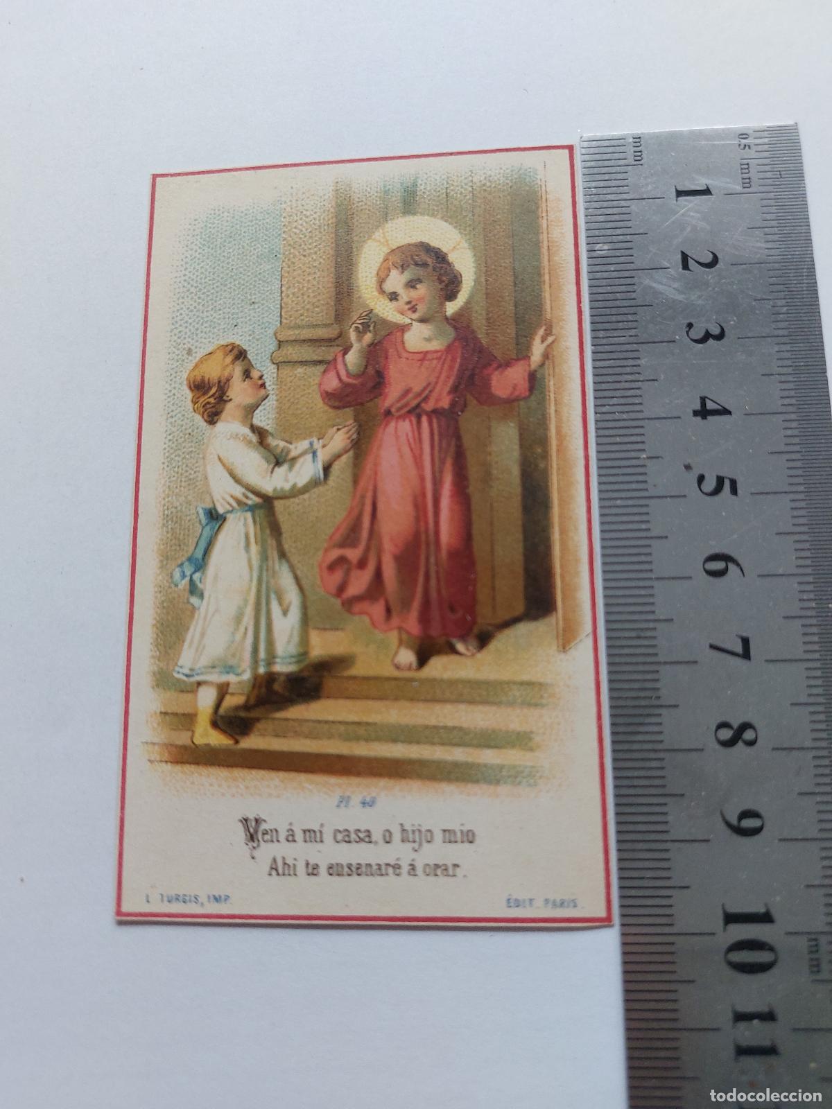 Cartoline: Estampa religiosa con ilustraci&oacute;n de Jes&uacute;s y ni&ntilde;o, arte sacro devocional