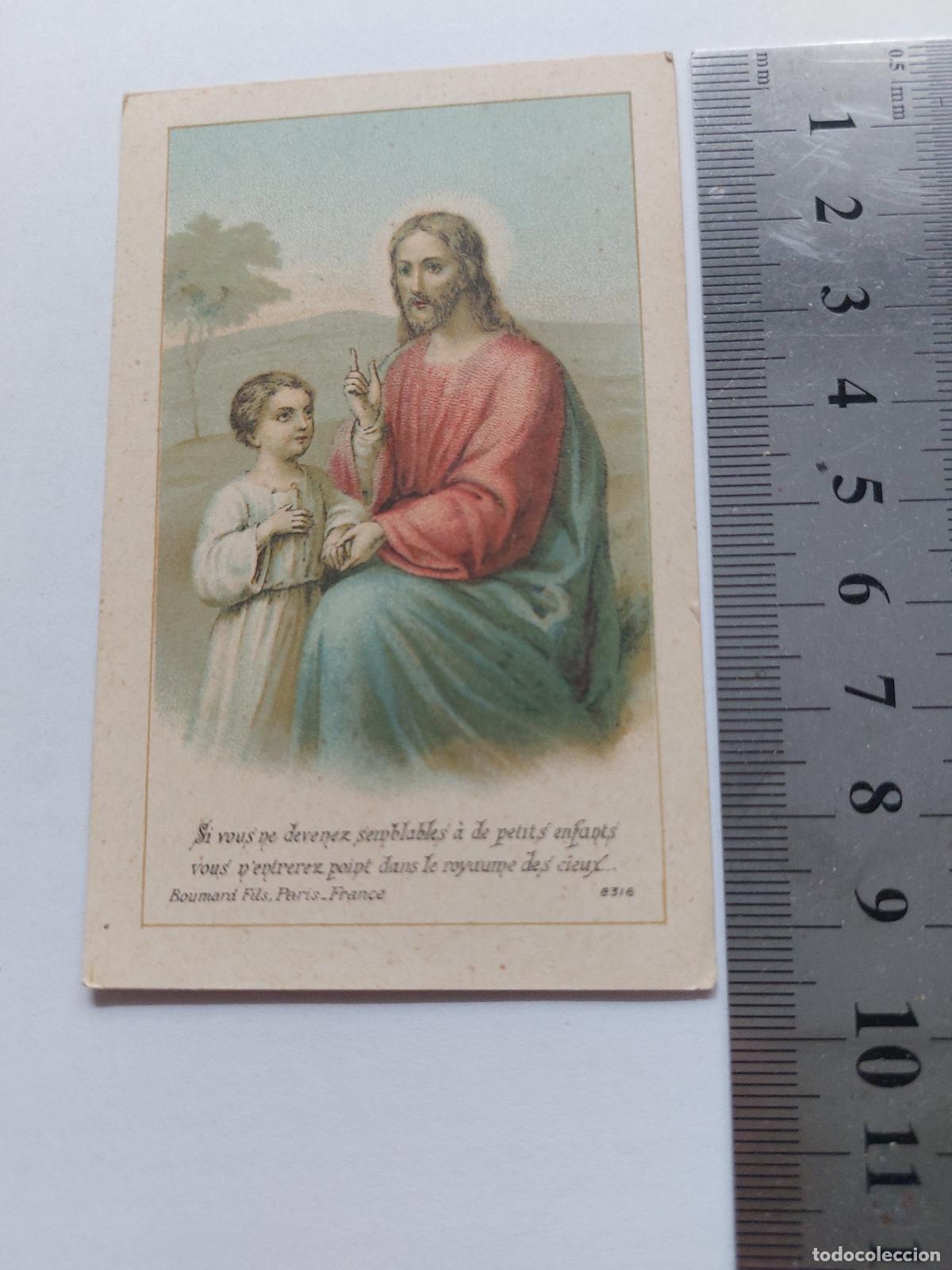 Cartoline: Estampa religiosa de Jesucristo y un ni&ntilde;o, impreso en Francia