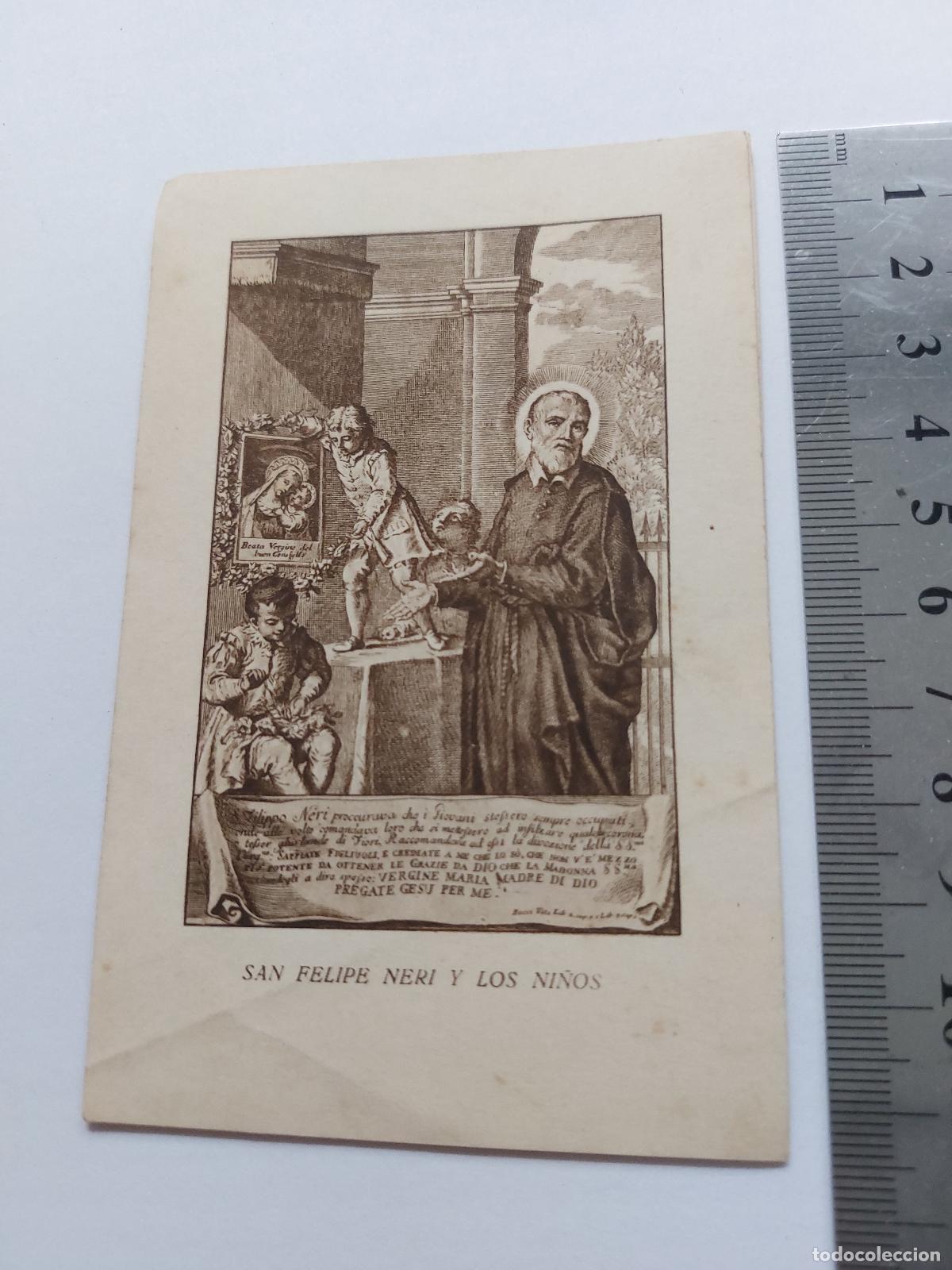 Cartoline: Estampa religiosa de San Felipe Neri con ni&ntilde;os