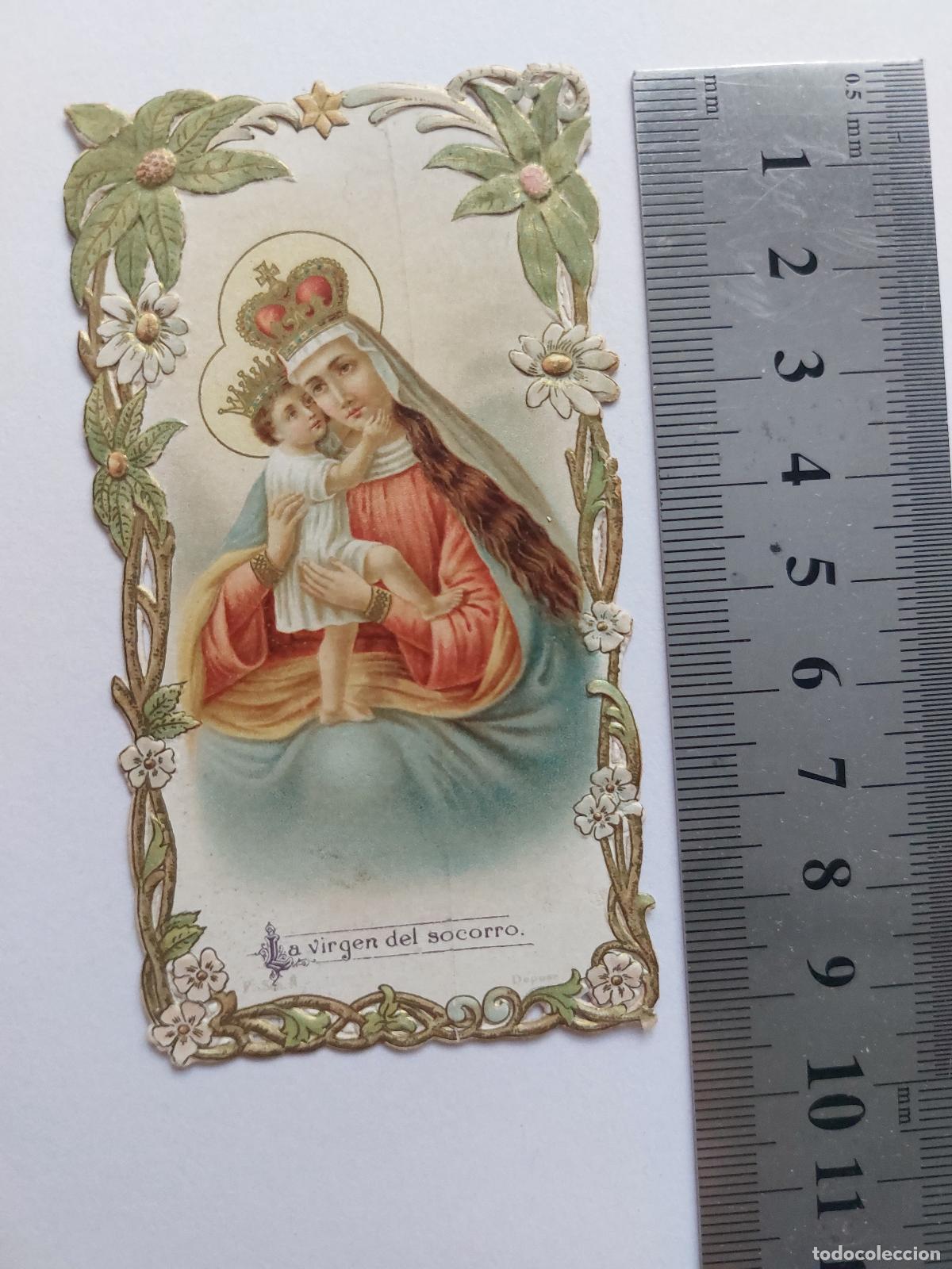 Postales: Estampa con imagen de la Virgen del Socorro y oraci&oacute;n impresa