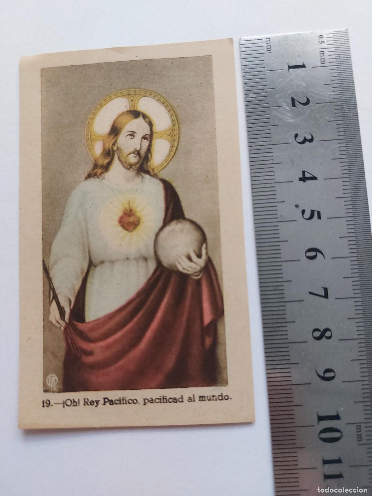 Postales: Estampa con imagen de Jes&uacute;s Rey Pac&iacute;fico y Sagrado Coraz&oacute;n