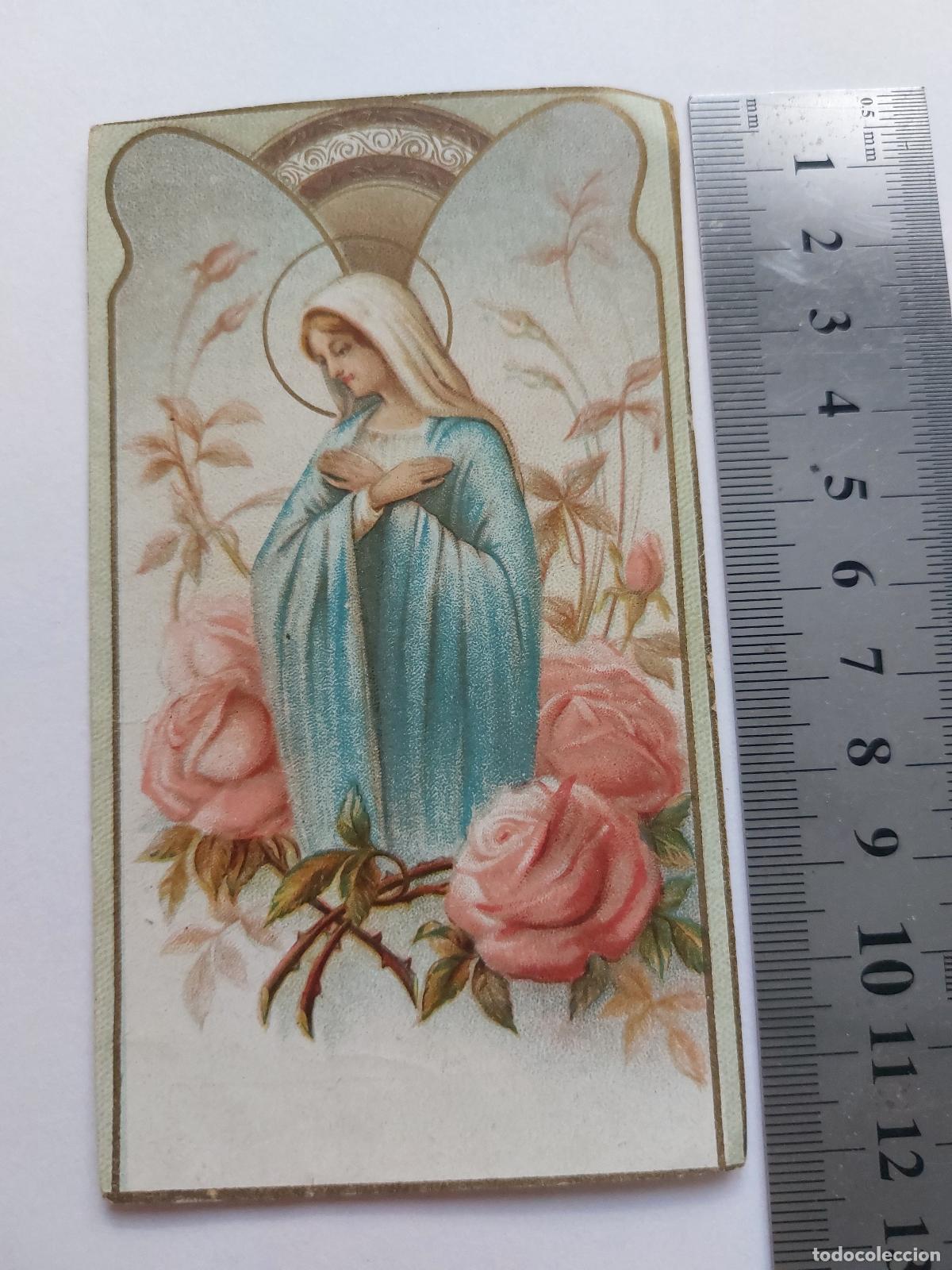 Postales: Estampa religiosa de la Virgen Mar&iacute;a y rosas de Valencia