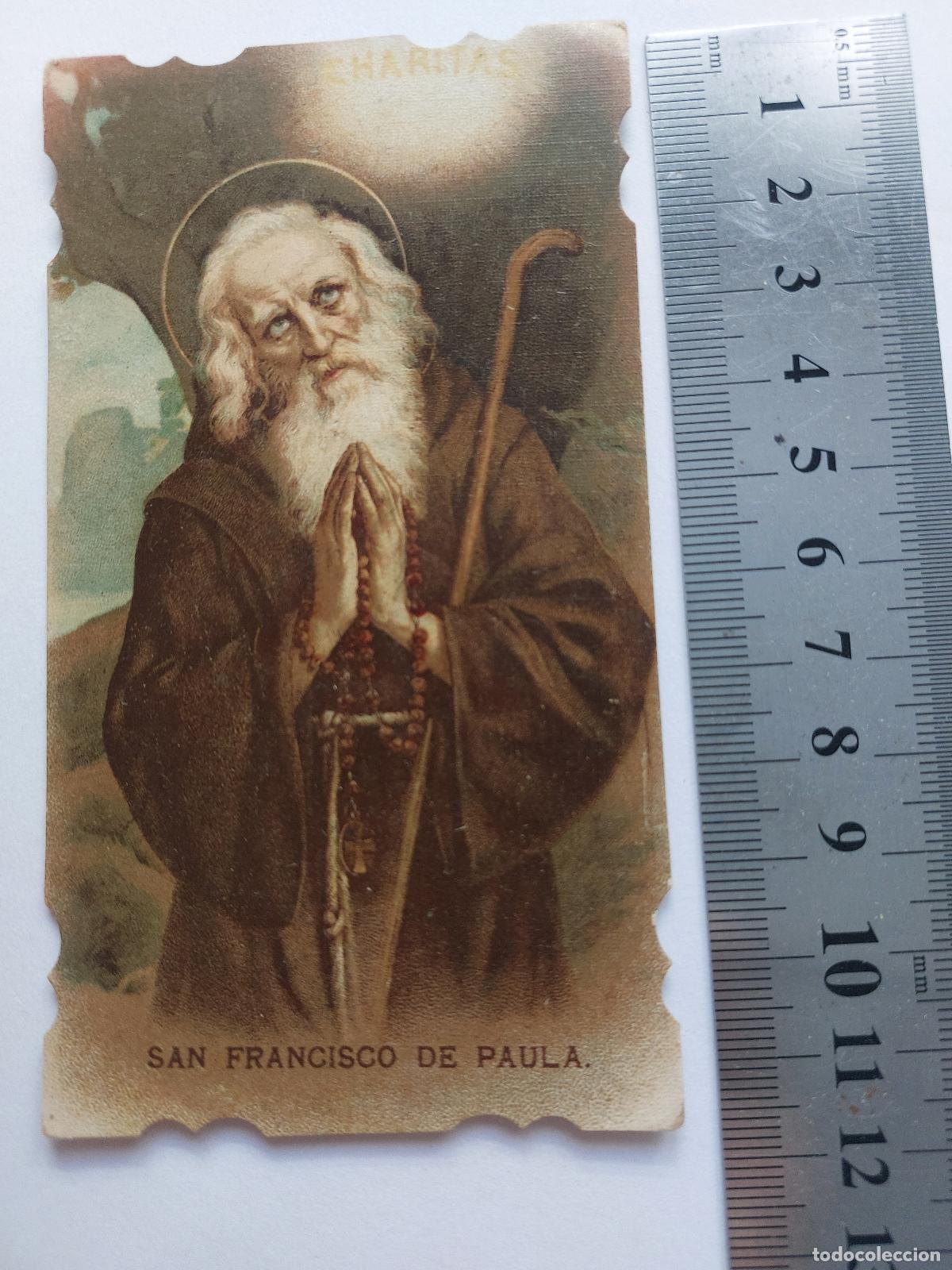 Postales: Estampa de San Francisco de Paula con representaci&oacute;n de Charitas
